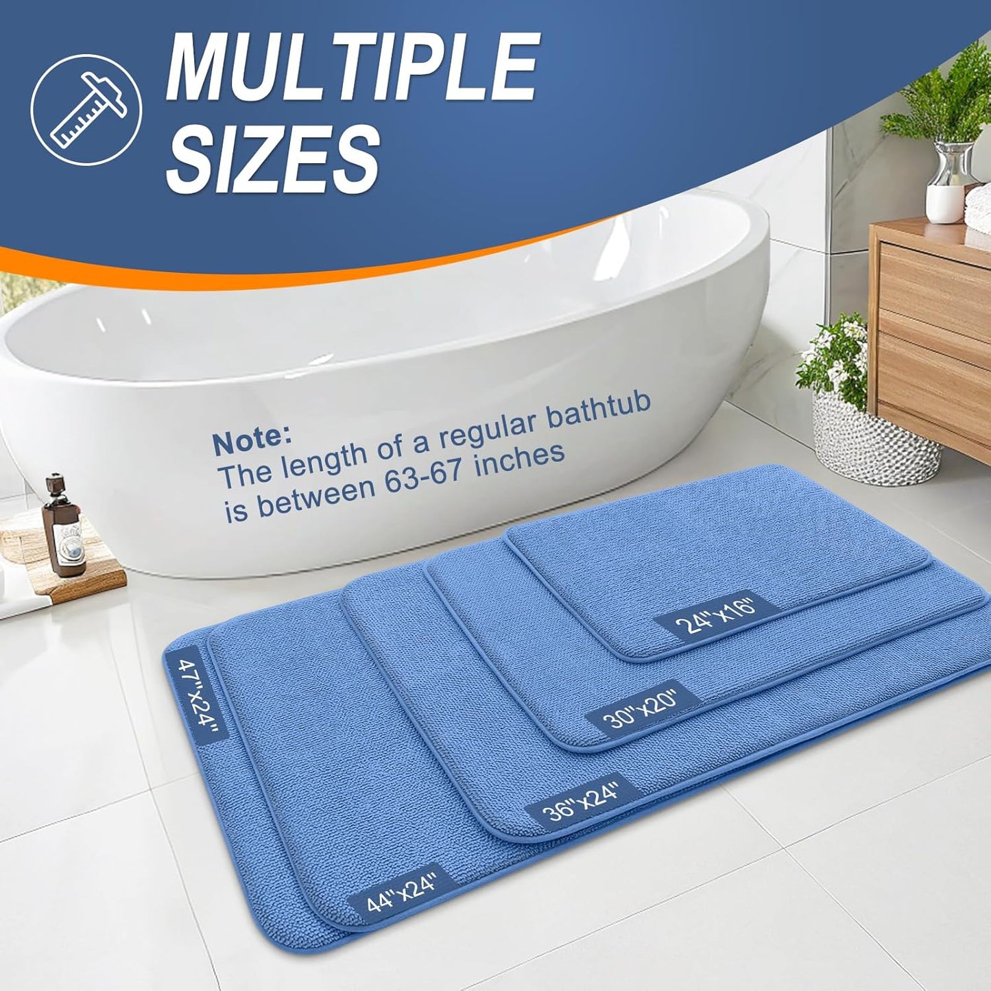 OLANLY Thick Memory Foam Bath Mat Rug 24x16, Extra Soft Absorbent Bathroom Rug, Quick Dry Bath Mat, Non-Slip, Machine Washable Carpet for Floor, Tub and Shower, Home Decor Accessories, Cornflower Blue
