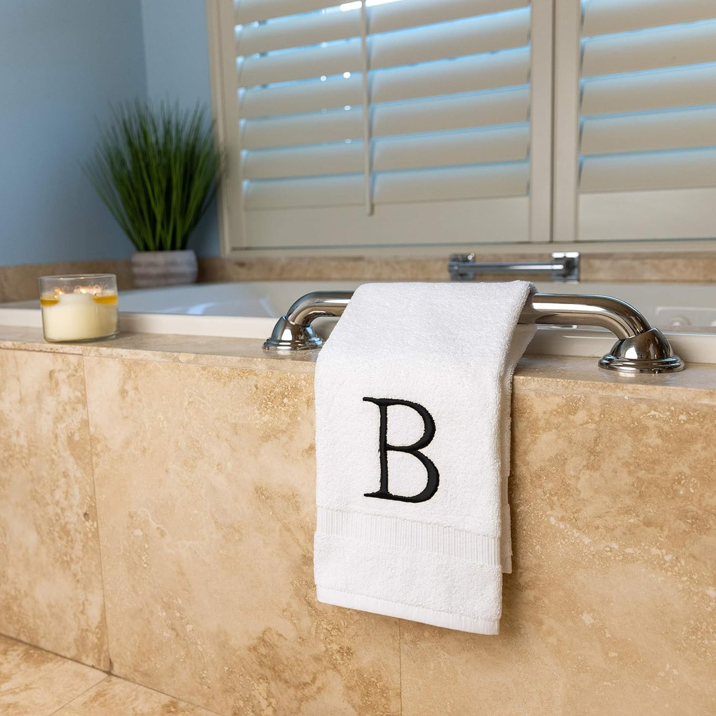 Black & White Bathroom Hand Towel - Monogrammed Luxury Hotel Quality Decorative Embroidered Towel for Powder Room, Spa - GOTS Organic Certified - Set of 2 Letter B