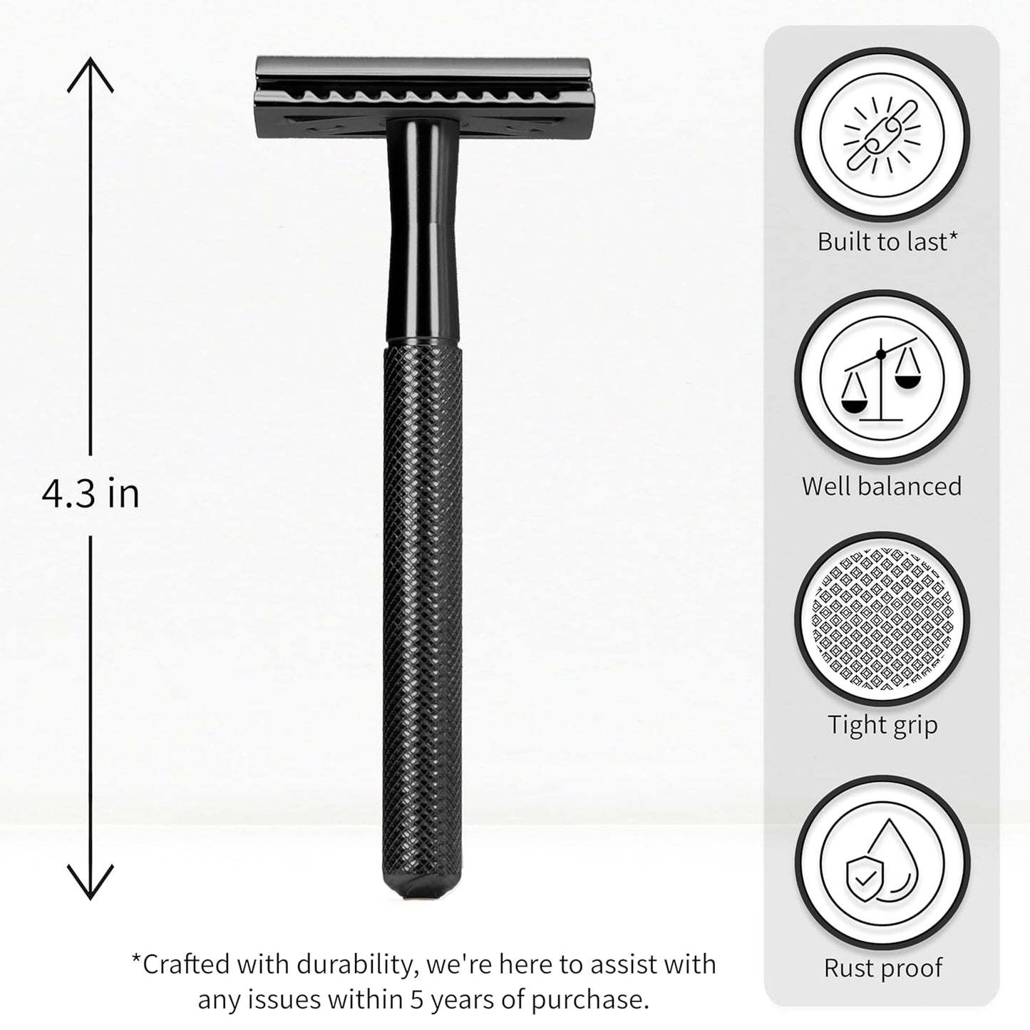 Bambaw Safety Razor for Men with 5 Blades, Double Edge Safety Razors for Men, Sustainable Single Blade Razor, Zero Waste Metal Razors - Black