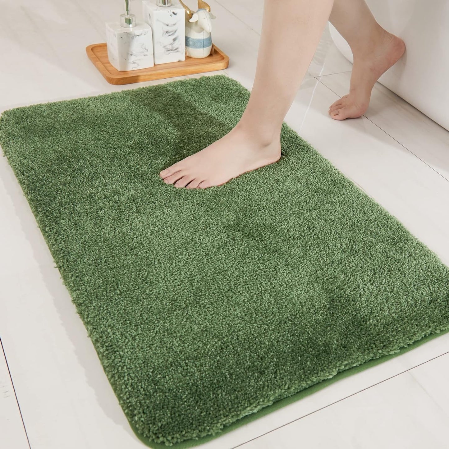 COSY HOMEER Bath Rugs for Bathroom Extra Thick- Anti-Slip Bath Mats Soft Plush Yarn Shaggy 100% Strong Mirco Polyeste Mat Living Room Bedroom Mat Floor Water Absorbent(Green,24x36 - Inches)