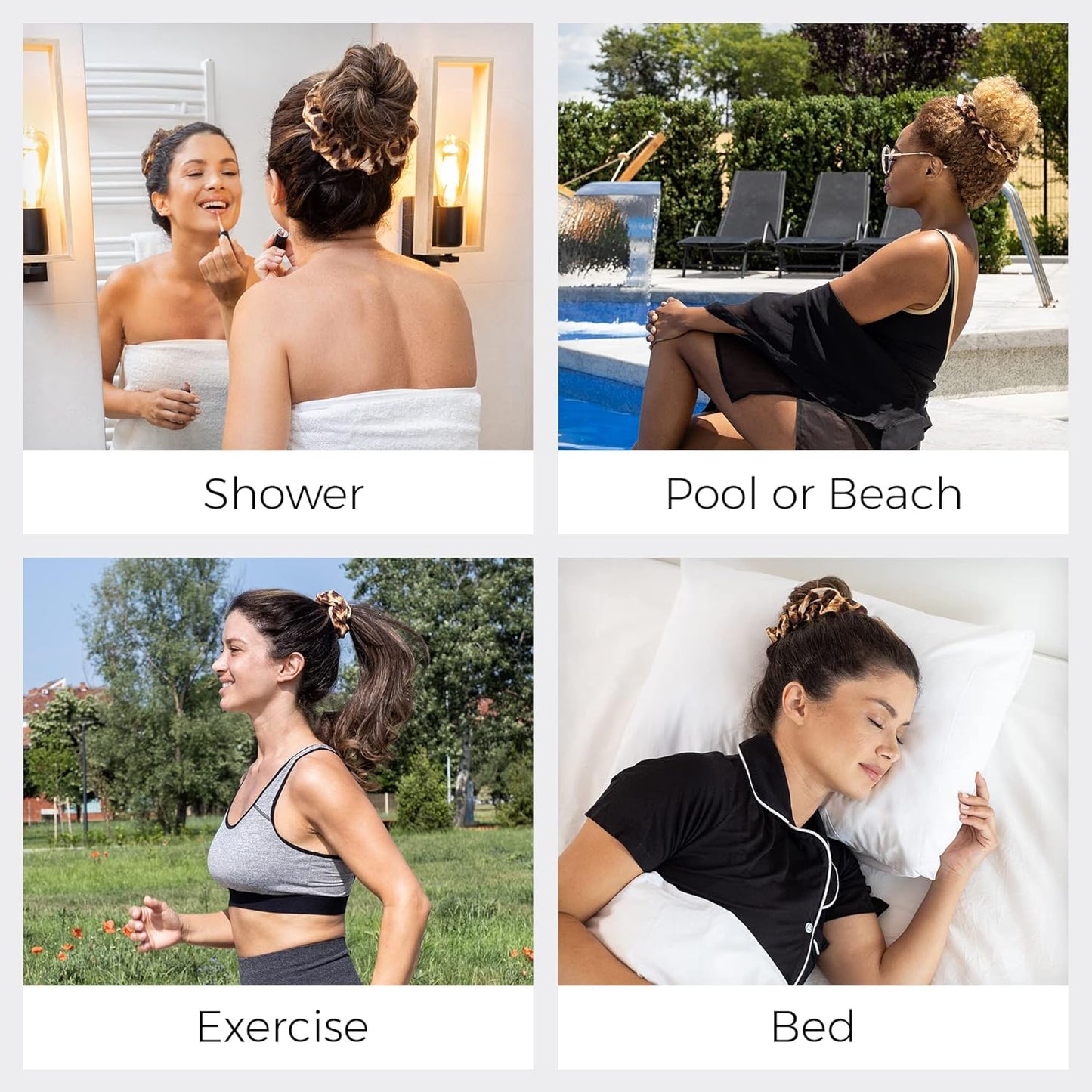 Microfiber Hair Drying Towel Scrunchies by The Perfect Haircare - Anti-Frizz & Silky Smooth - Ponytail/Bun Holder - Quick Drying & Absorbent - for Curly, Wavy, Long & Short Hair (2 Pack) (Leopard)