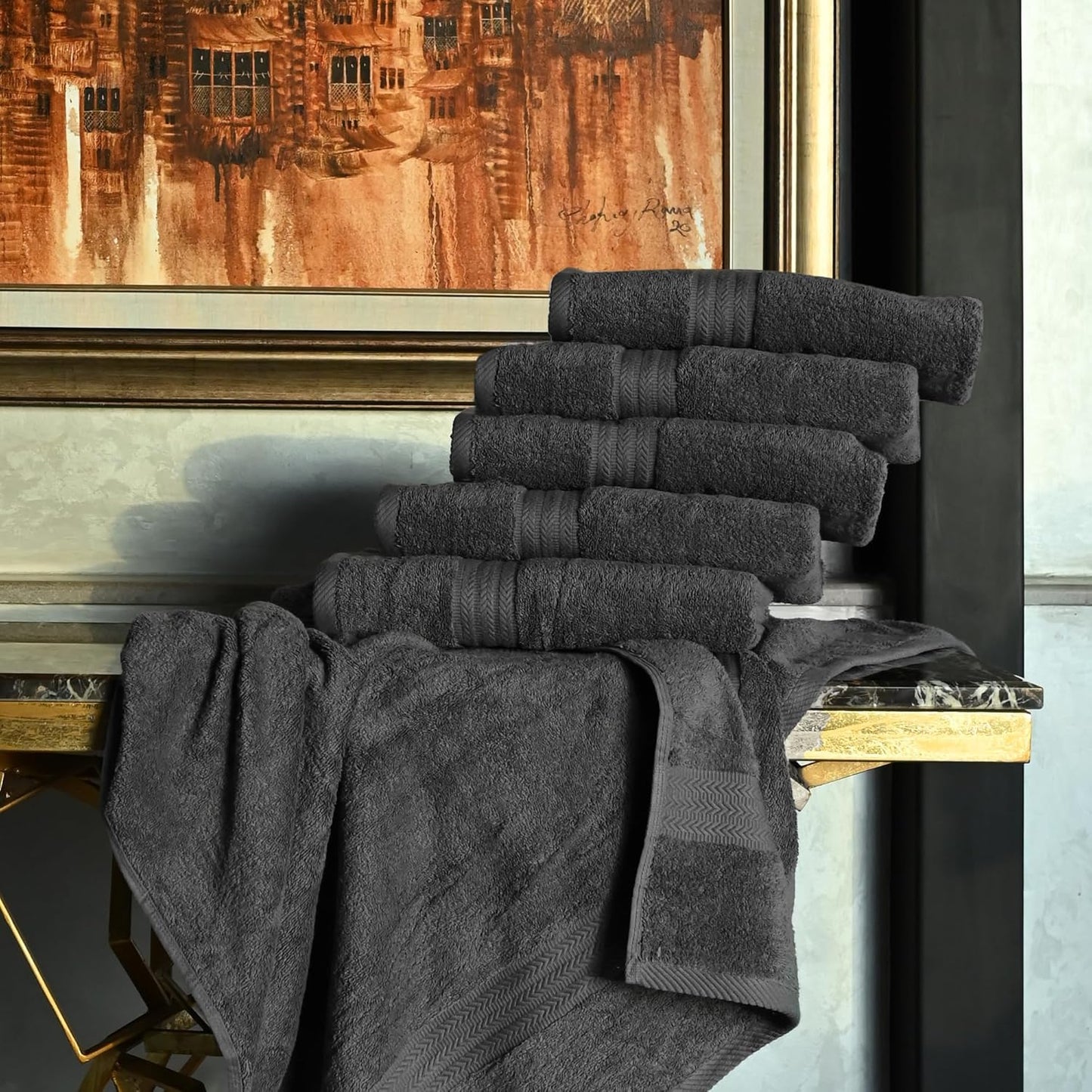 Large Bath Towels 24 x 50 Pack of 6 | Quick Dry and Highly Absorbent | 100% Cotton Terry Towels for Bathroom - Perfect for Shower - Pool and Spa - Luxury Soft Towels - Charcoal Grey