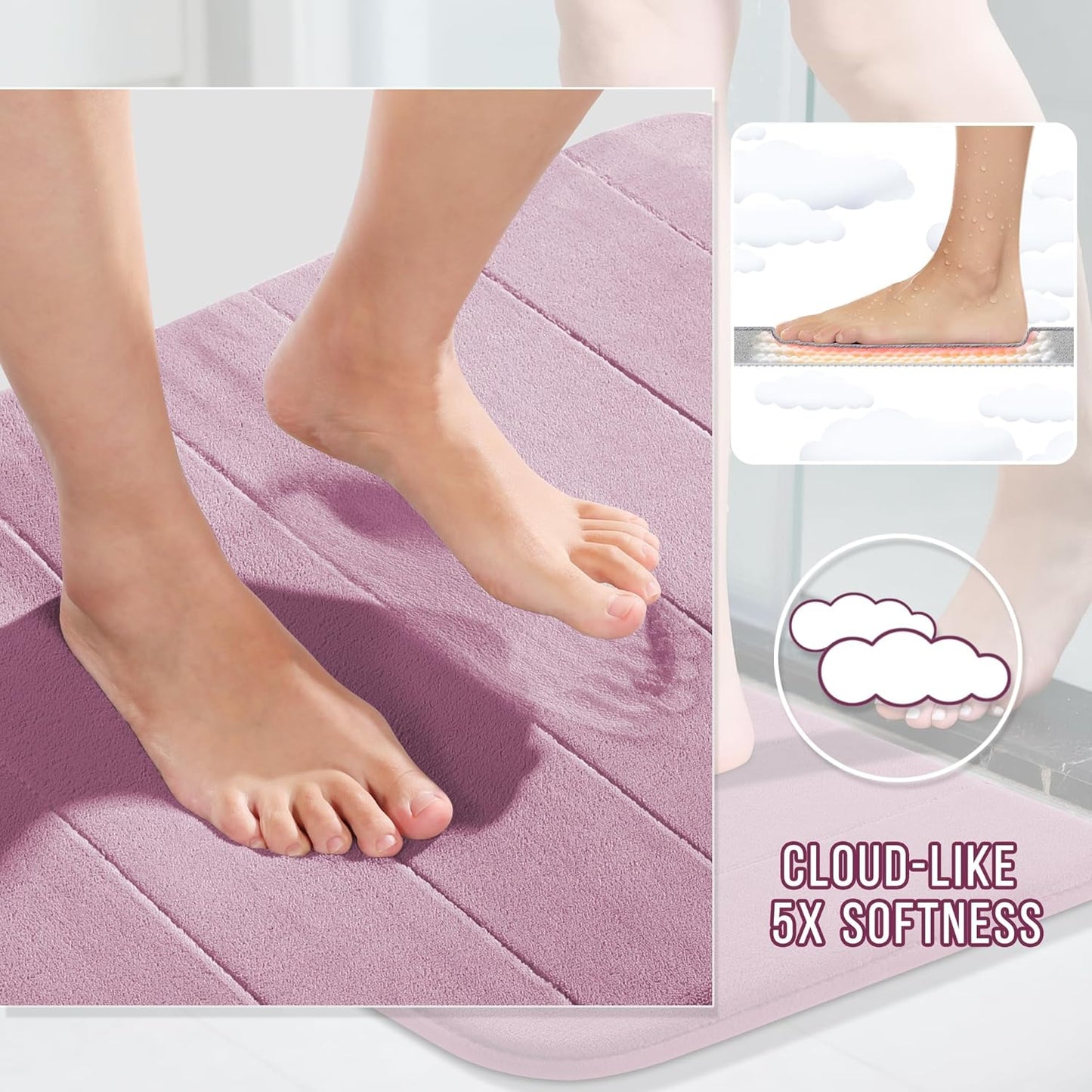 Yimobra Memory Foam Bath Mat, Super Soft Absorbent Bathroom Rug Non Slip 31.5x20 Inch, Quick Dry, Machine Washable Floor Carpet for Tub Shower, Home Decor Accessories, Mauve