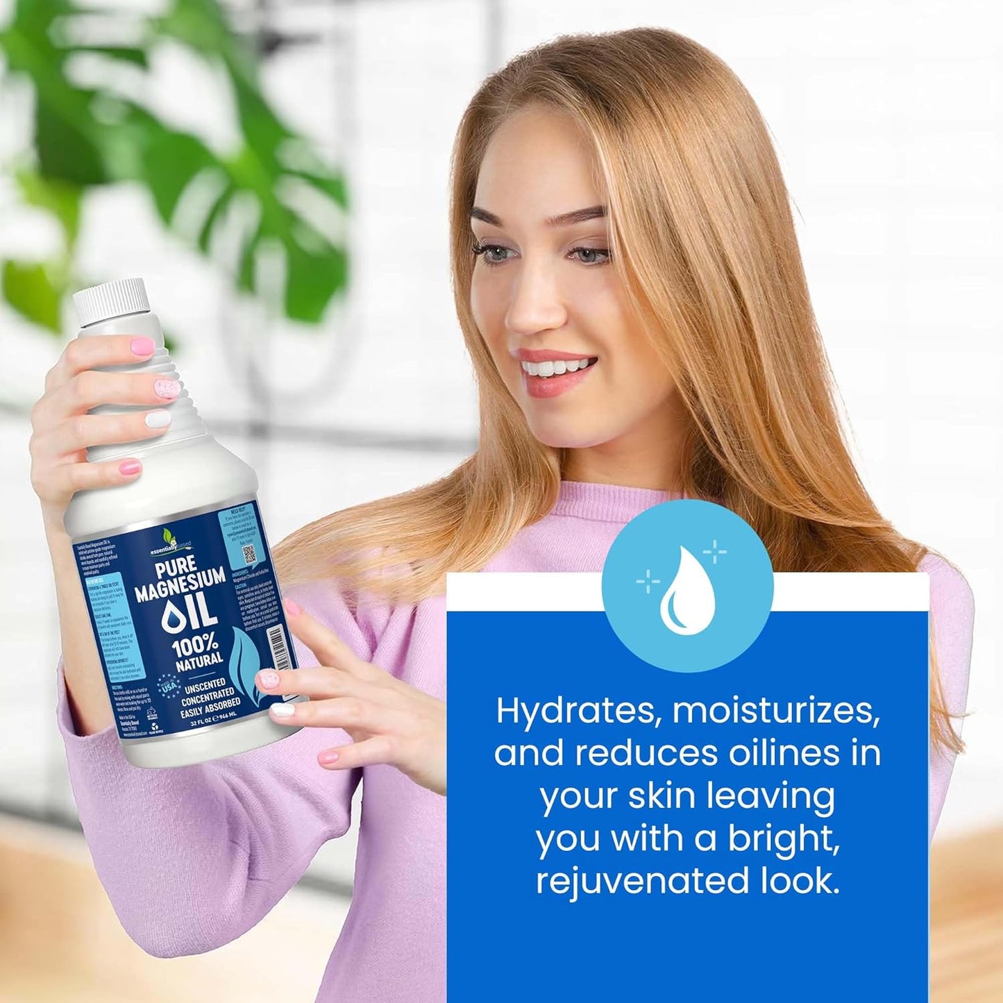 Pure Magnesium Oil Spray 32oz - Topical Magnesium Spray for Sleep Extra Strength - Less Sting - Less Itch - 100% Natural and Organic Oil - Made in USA