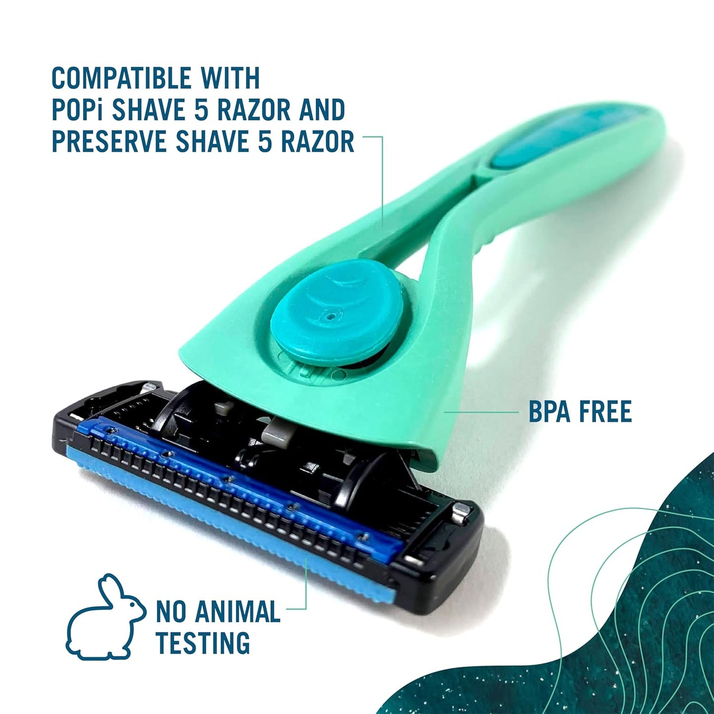 Preserve POPi Shave Razor Blades Refills - 5 Blade Razors for Men & Women - Ceramic Coated Shavers for Comfort with Aloe-Cocoa Butter Strip - Reusable Shaving Refill - 8 Pack