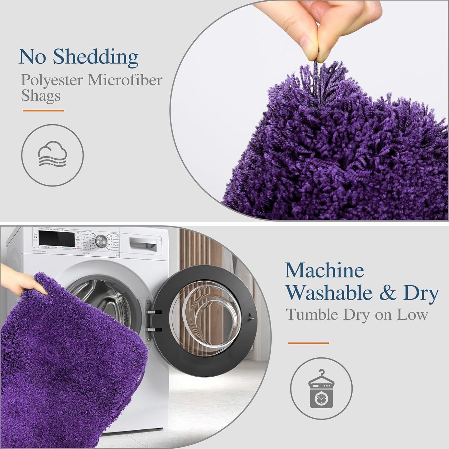 Walensee Contour Rug (20x24, Dark Purple) Non Slip Bath Mat for Bathroom - Water Absorbent Soft Microfiber Shaggy Mat Machine Washable U Shape Toilet Rug