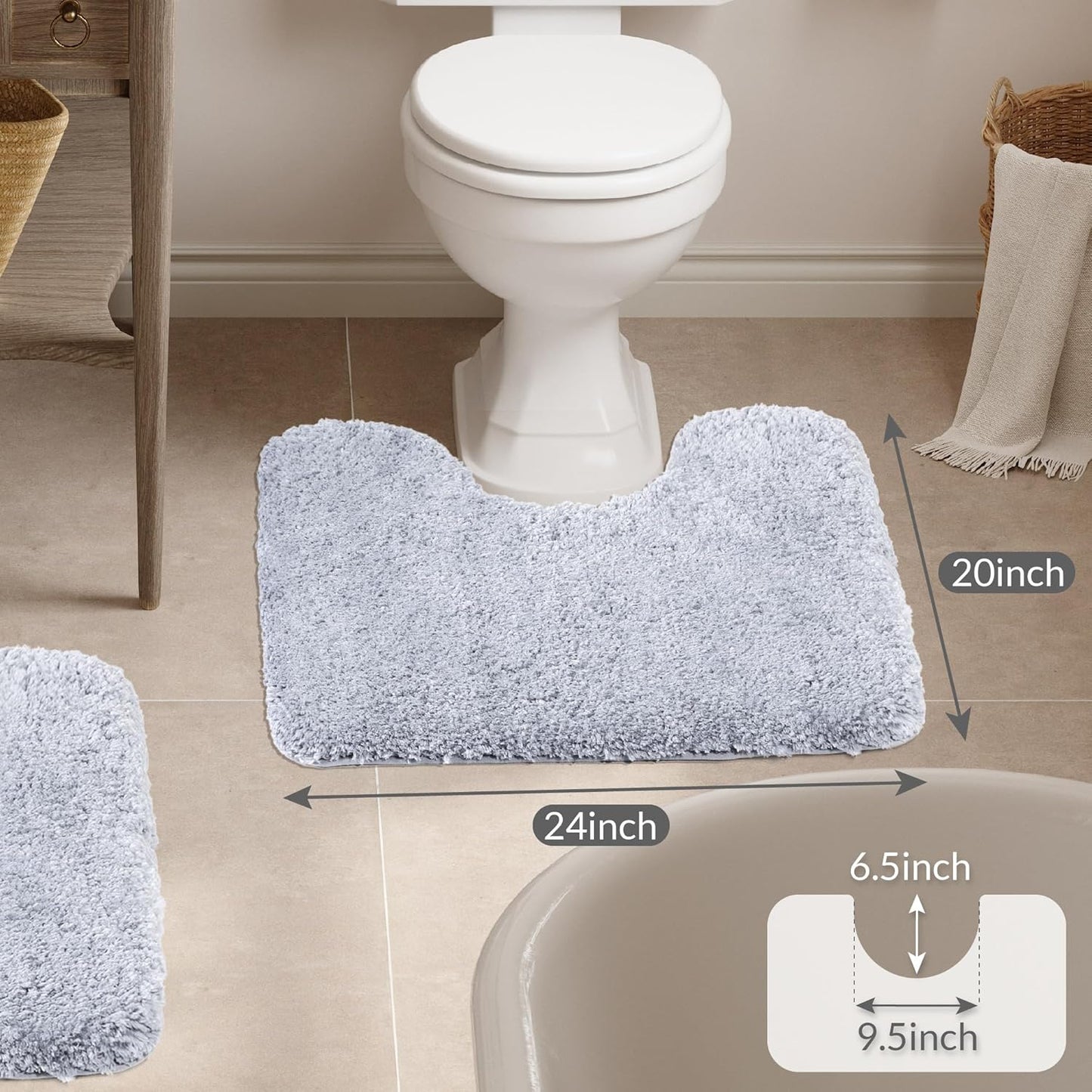 Walensee Contour Rug (20x24, Growing Blue) Non Slip Bath Mat for Bathroom Water Absorbent Soft Microfiber Shaggy Mat Machine Washable U Shape Toilet Rug