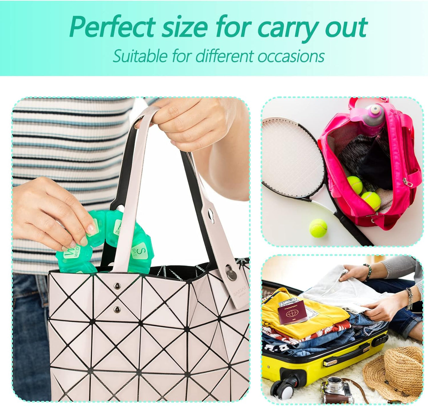 Round Weekly Pill Organizer, TPU Rubberized, Travel Pill Container 7 Day, with 7 Large Compartments, Great for Daily Vitamins & Supplements, Cute Pill Case with Large Letters and Braille (Rose)