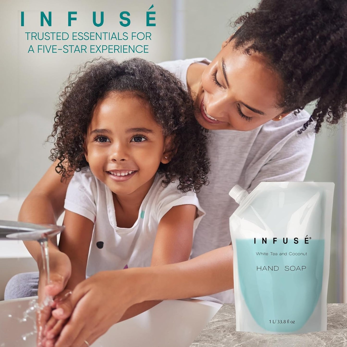 1 Liter Hand Wash Refill Bag For Soap Dispensers | Bulk Toiletries for Vacation Rentals, and Home Bathroom Showers | White Tea and Coconut | Single