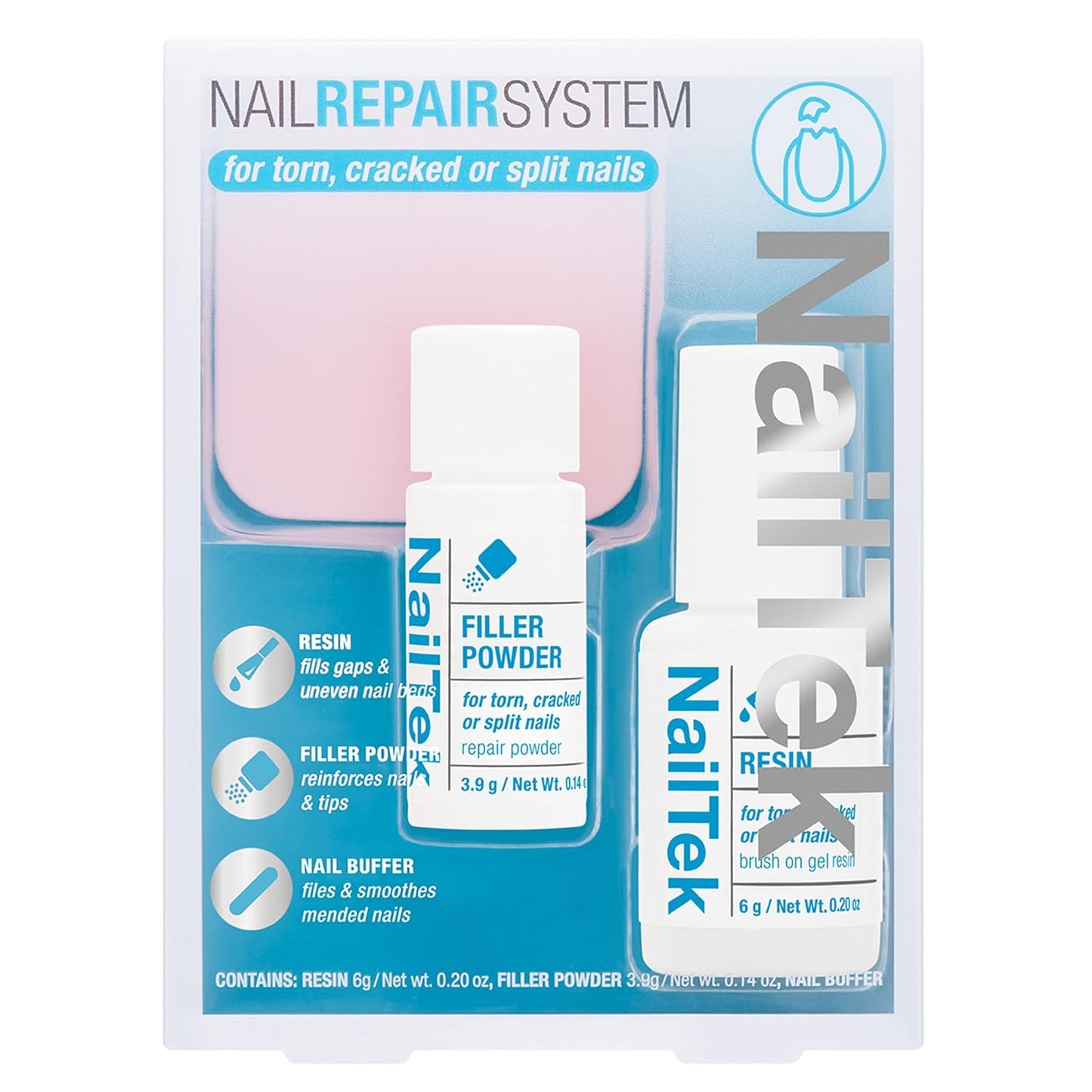 Nail Tek Nail Repair for Damaged Nails – Filler Powder & Resin Kit for Cracked or Split Nails, Strengthener and Growth Recovery, 1 Pack