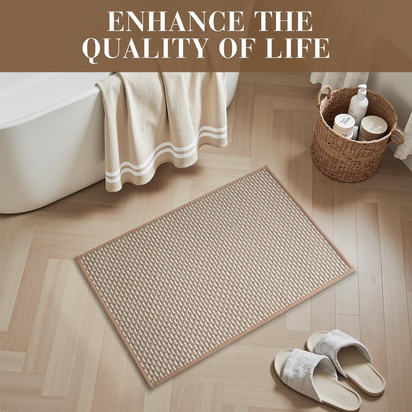 RESARE Non Slip Bath Mat - Machine Washable Bathroom Rugs, Super Absorbent Bath Mat Quick Dry Bathroom Mat, Bath Rugs Ultra Soft Rugs for Bathroom Floor, 20"x32" Brown