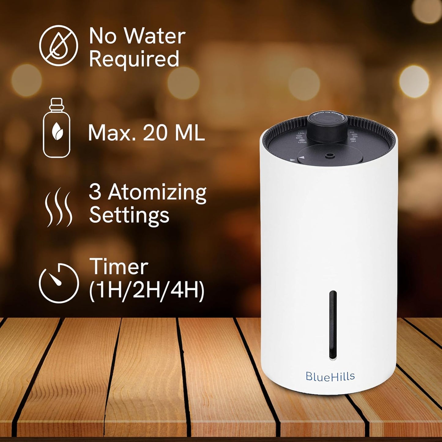 BlueHills Waterless Cordless Essential Oil Diffuser – White, Wireless, Portable Aroma Nebulizing Diffusers for Home, Car & Office – J01 White