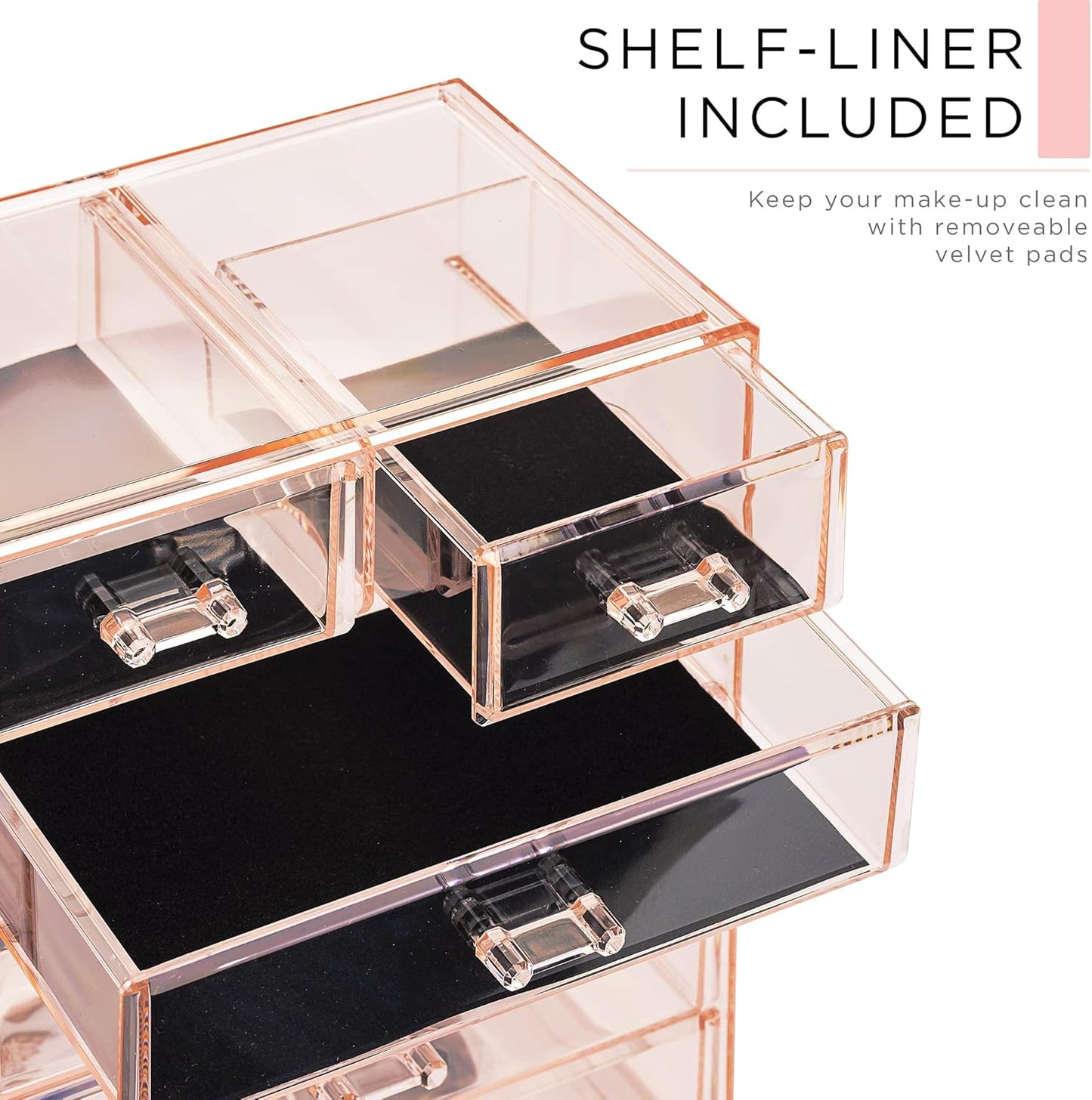 Sorbus Clear Cosmetic Makeup Organizer - Make Up & Jewelry Storage, Case & Display - Spacious Design - Great Holder for Dresser, Bathroom, Vanity & Countertop (4 Large, 2 Small Drawers) [Pink]