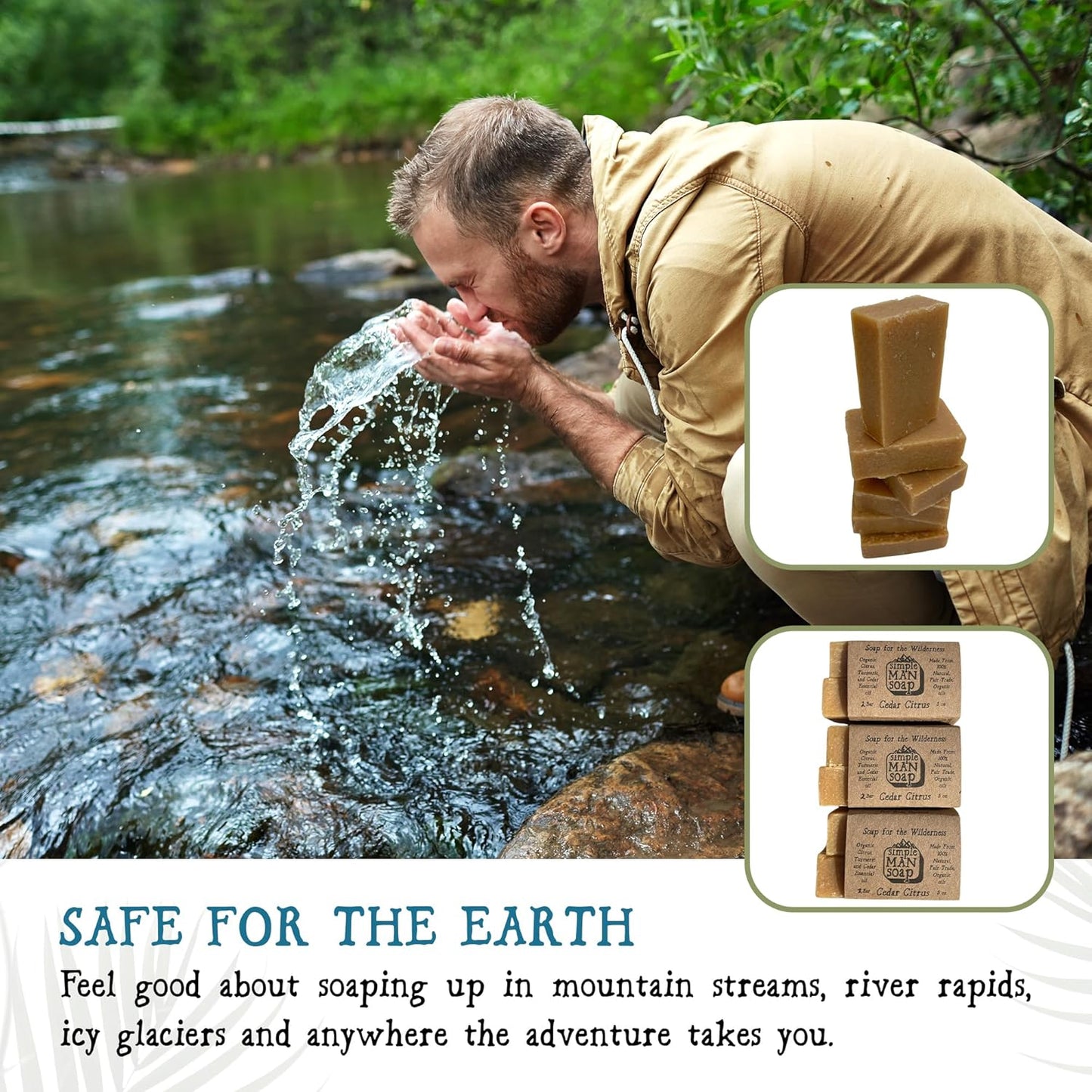SimpleMan Soap Bar (Cedar Citrus) - Men’s soap with Organic & Fair Trade Essential Oils - All Natural, Handmade Man Bath Soap Bars-Pack of Six 2.5 Ounce bars(15 Ounces Total)