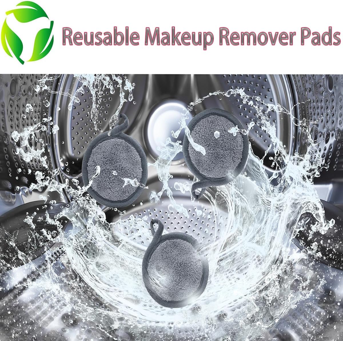 Reusable Makeup Remover Pads 16 Pack Microfiber Cleansing Facial Rounds Wipes Face, Eyes, Lips（3.5inch, grey）
