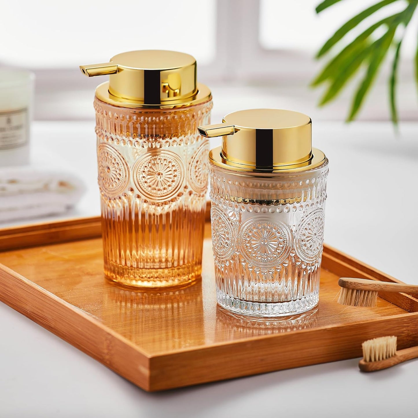 Foaming Hand Soap Dispenser, Glass Toothbrush Holder, Refillable Liquid Lotion Dispenser (S-Clear-Foaming)