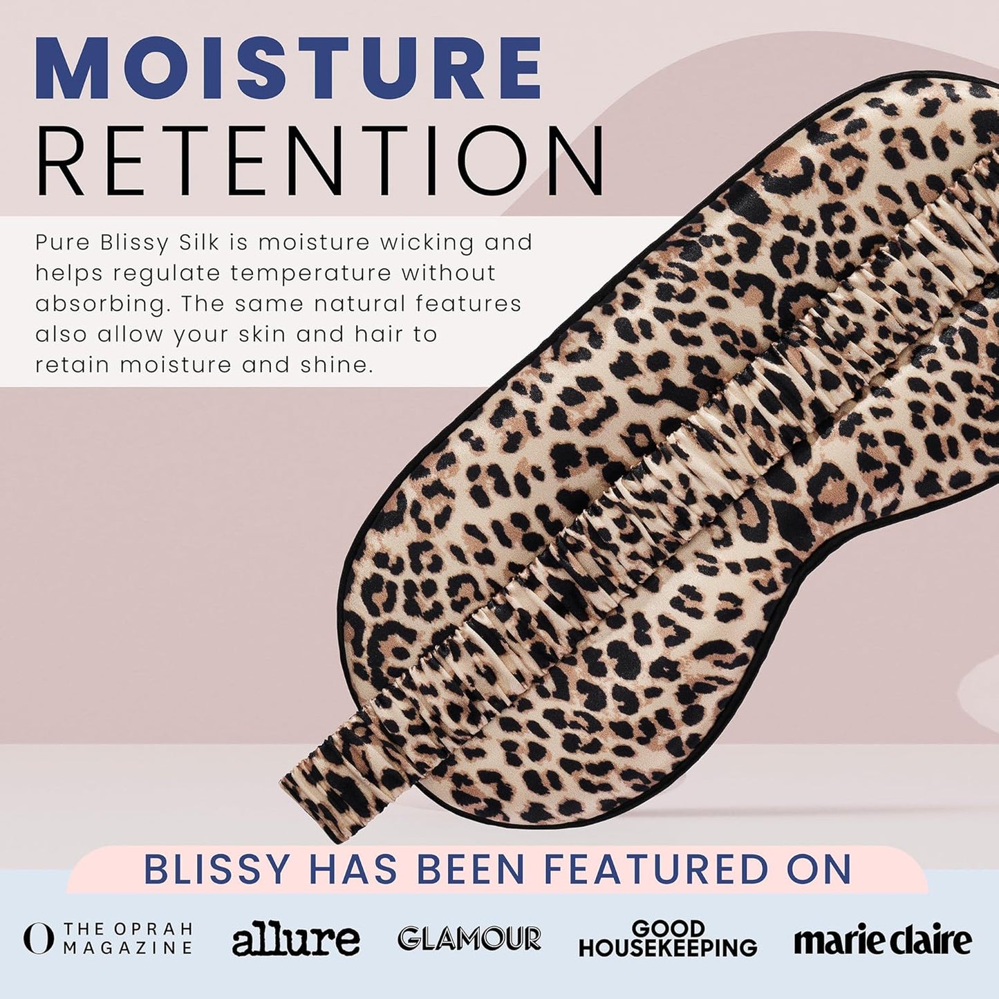 Blissy Silk Sleep Mask - Silk Eye Sleeping Mask for Women & Men for Total Blackout - 100% Pure Mulberry Silk, 22 Momme 6a Fibers - Blindfold Silk Sleep Mask Side Sleeper Eye Cover (Leopard)