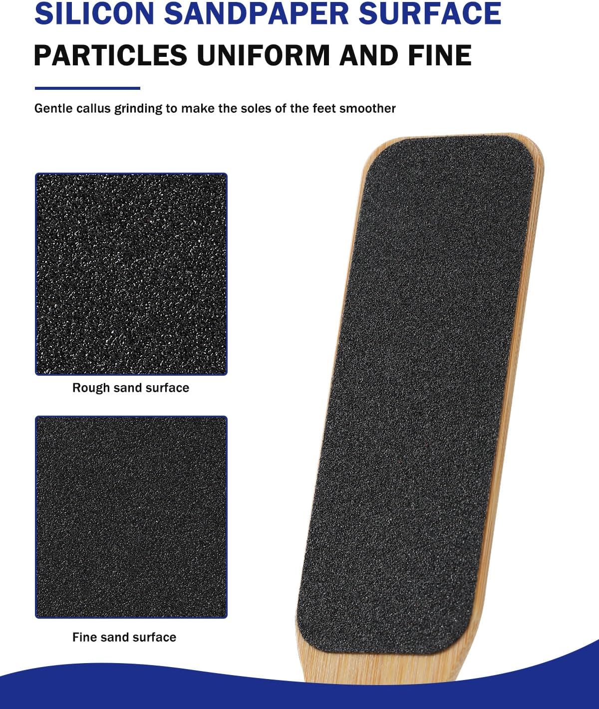 BEZOX Foot File Callus Remover with Bamboo Handle(1 PCS), Double-Sided Portable Foot Scrubber, Professional Pedicure Heel Sander for Smooth and Beautiful Feet - Dark