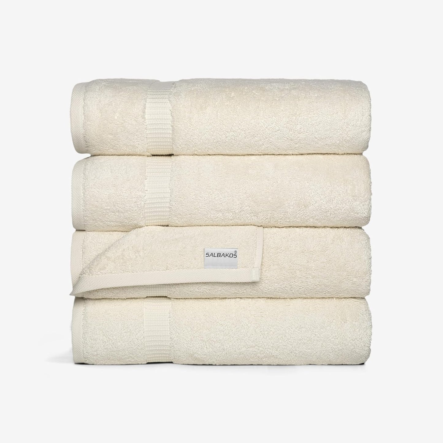 SALBAKOS 100% Turkish Cotton Bath Towel Set of 4 27x54 inch | Heirloom Quality | Hotel & Spa Collection | Ultra Soft, Super Absorbent, Long Lasting Bath Towels | Made in Turkey (Ivory, 4 Bath Towels)