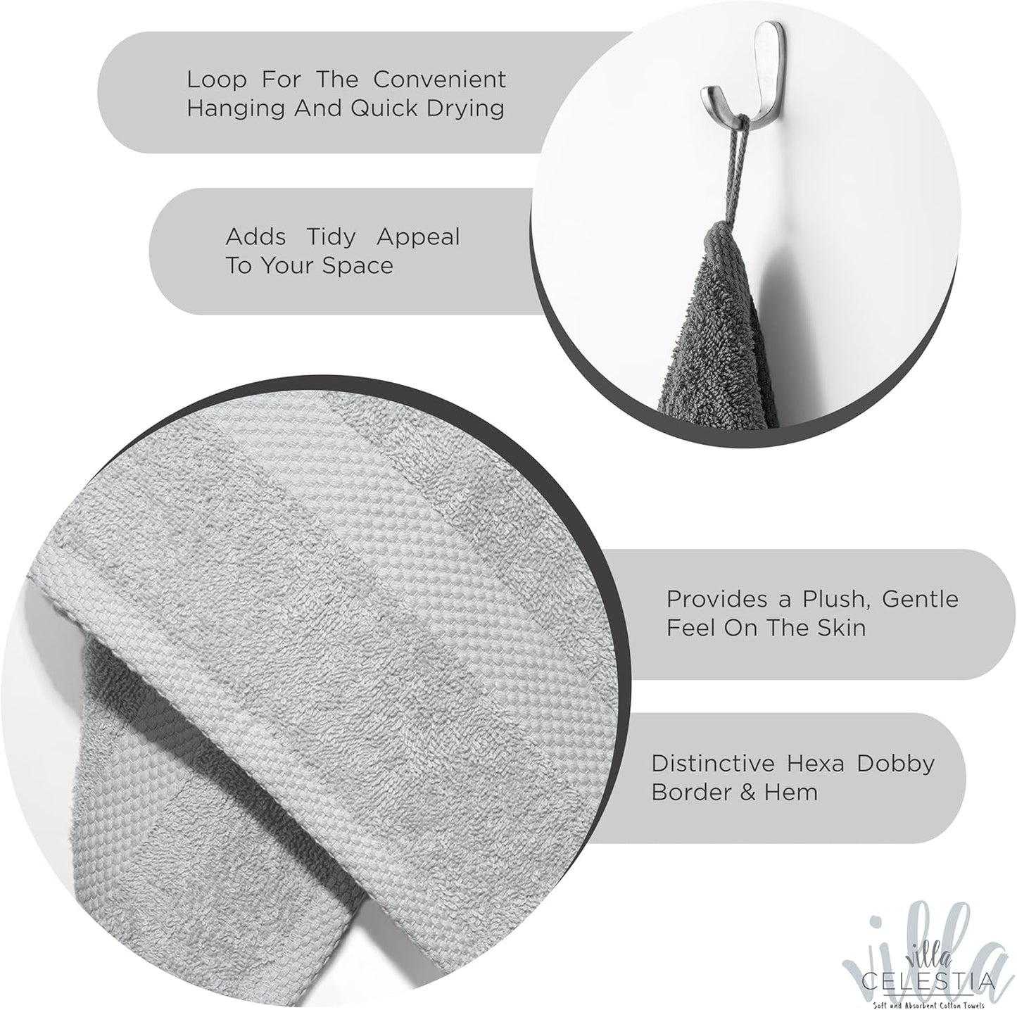 Premium Silver Hand Towel-100% Cotton Hand Towels for Bathroom 650 GSM Soft Silver Hand Towels Absorbent & Fast Drying Bath Hand Towels-Elegant Salon Spa Hotel Hand Towel Set of 4 (16''x 28'')