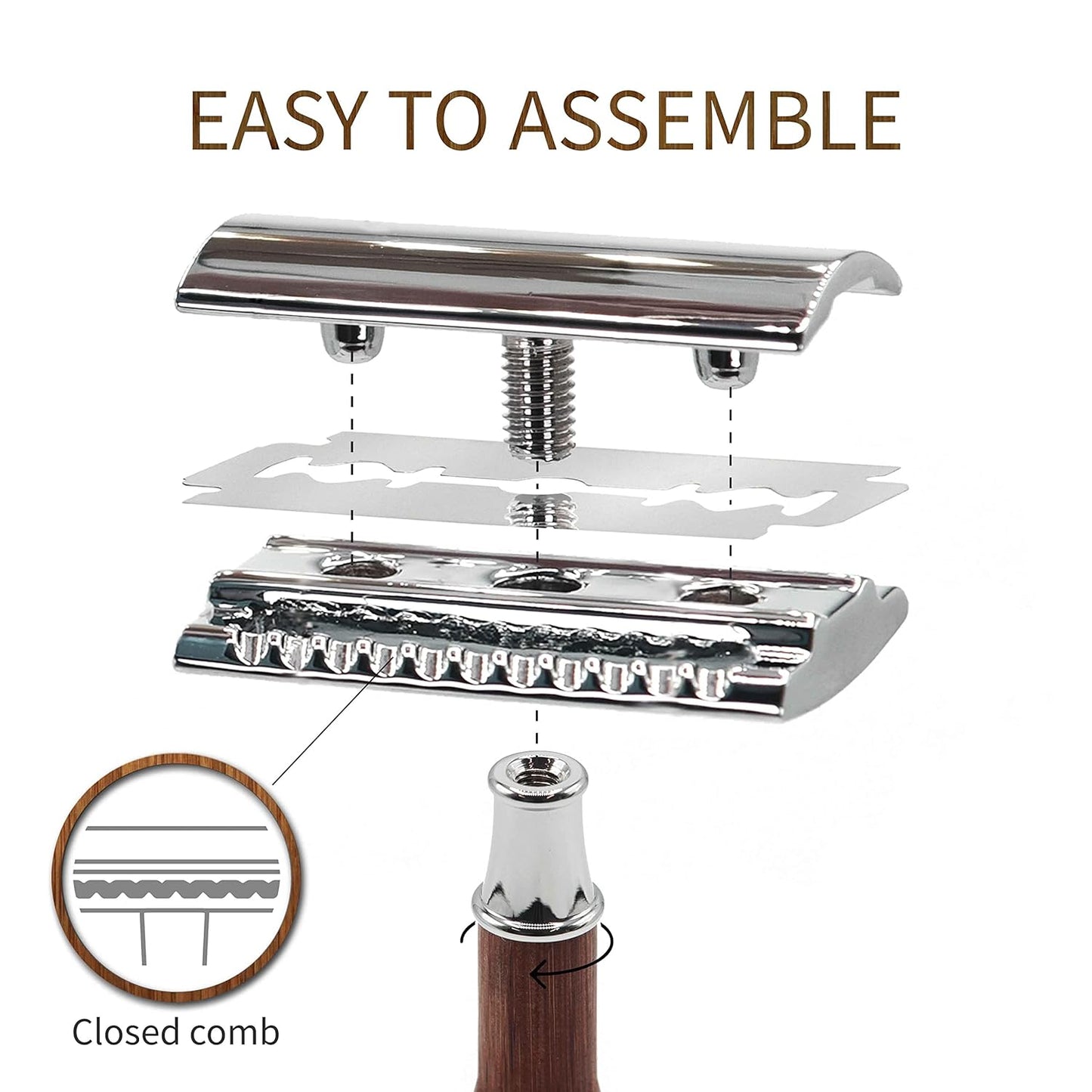 Bambaw Double Edge Safety Razor for Women & Men, Double Edge Razors with 5 Blades, Reusable Single Blade Razor, Eco-Friendly & Plastic Free – Slim Bamboo Silver