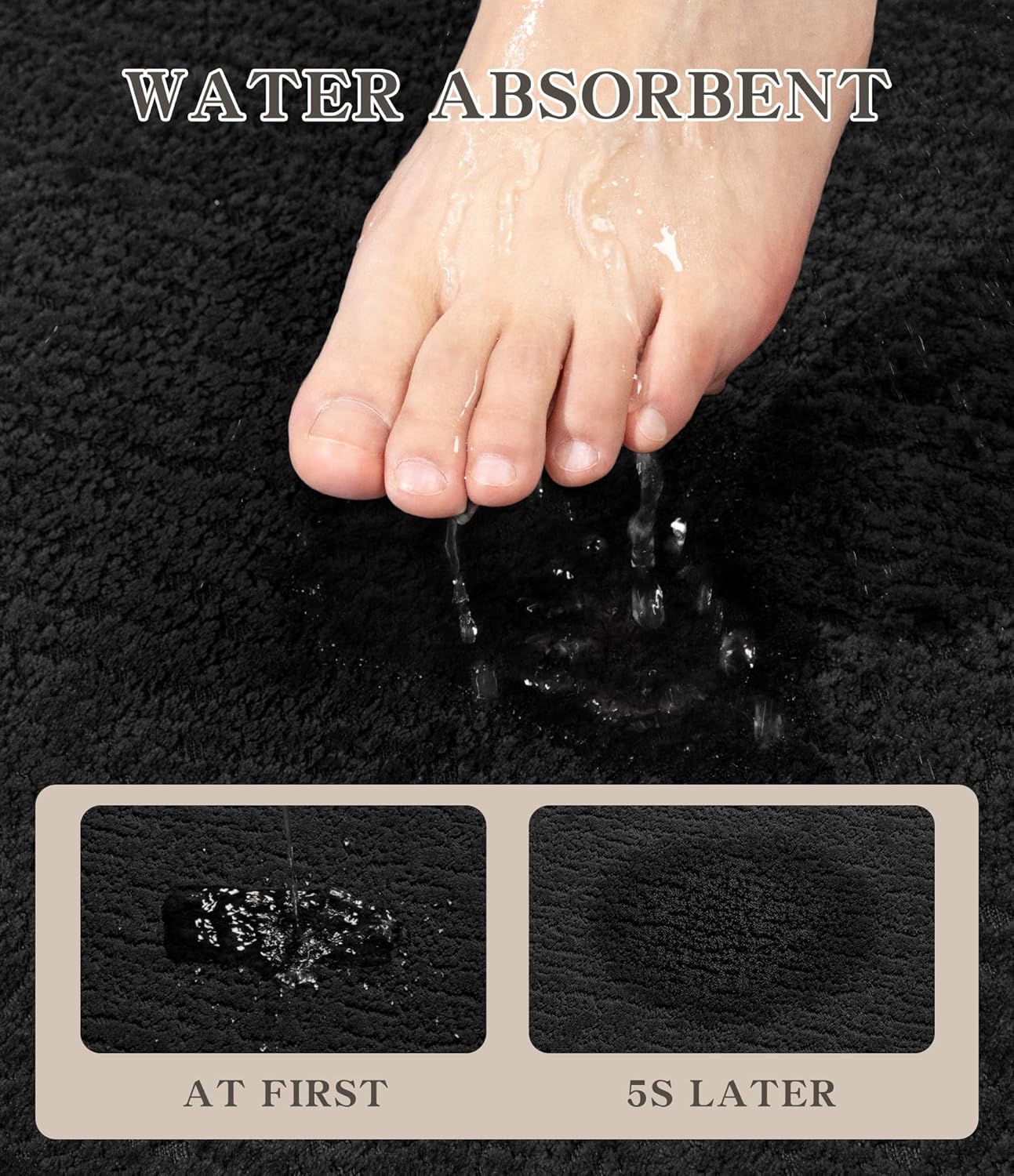 chakme Bathroom Rugs Mat 32x17, Ultra Thin Non Slip Bath Mat Quick Dry Absorbent Bath Mat for Bathroom Floor, (Black, 32"x17")