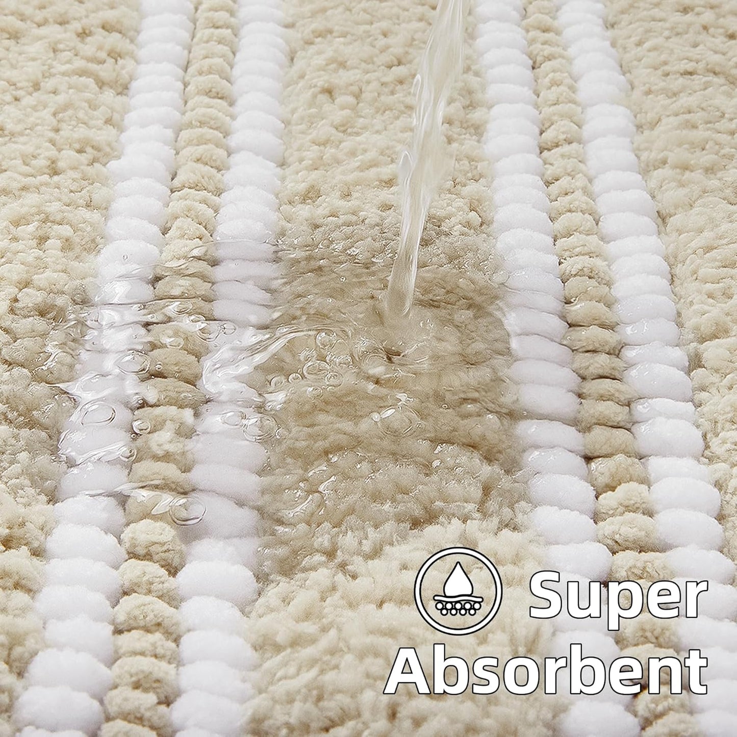 Bathroom Rugs 24x36 Extra Soft Absorbent Bath Mat Chenille Non Slip Shower Mat Rubber Backing Machine Washable Bath Mats for Bathroom Shaggy Khaki Bath Rugs for Tub, Hallway