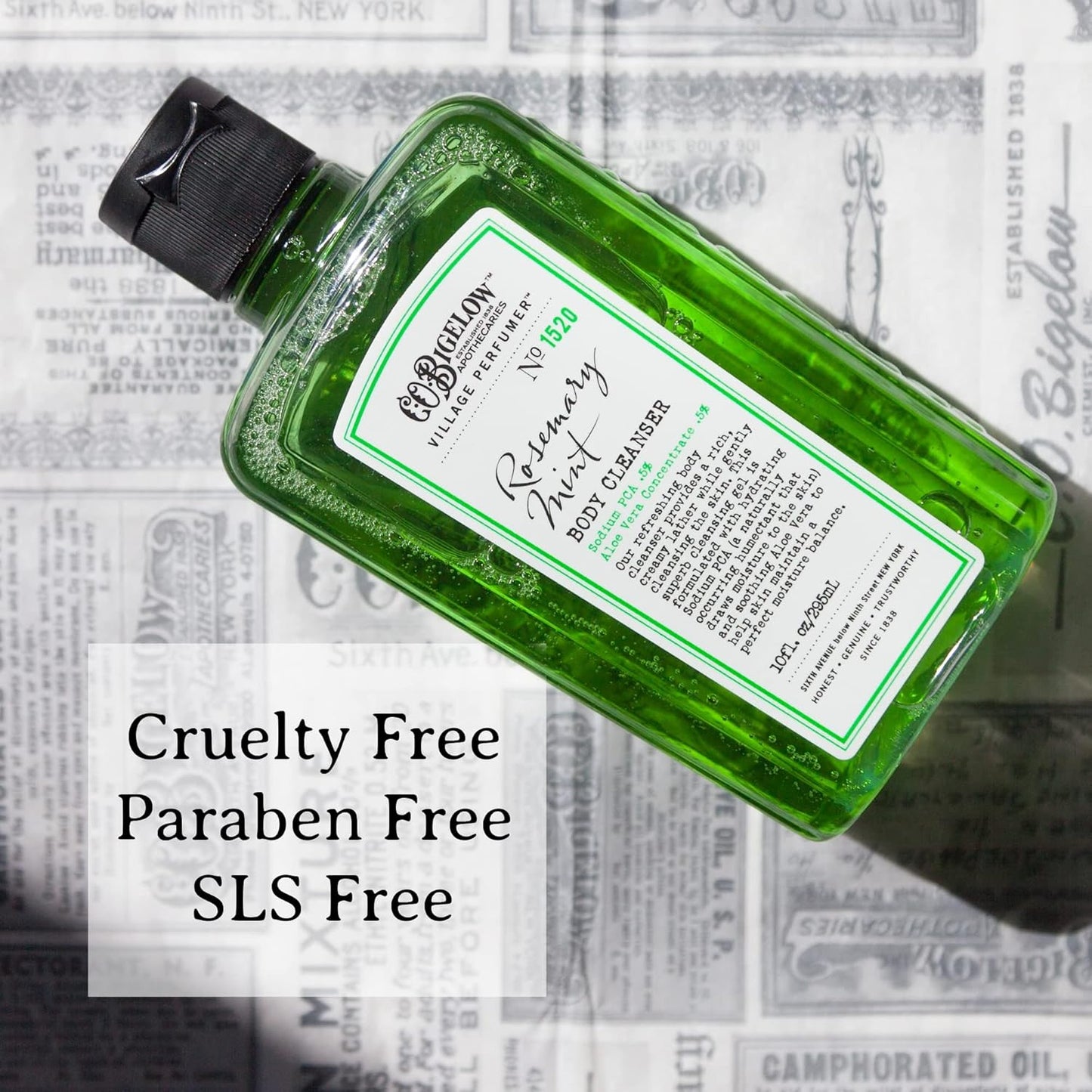 C.O. Bigelow Rosemary Mint Body Wash, Village Perfumer Moisturizing Body Wash with Aloe Vera, 10 Fl Oz