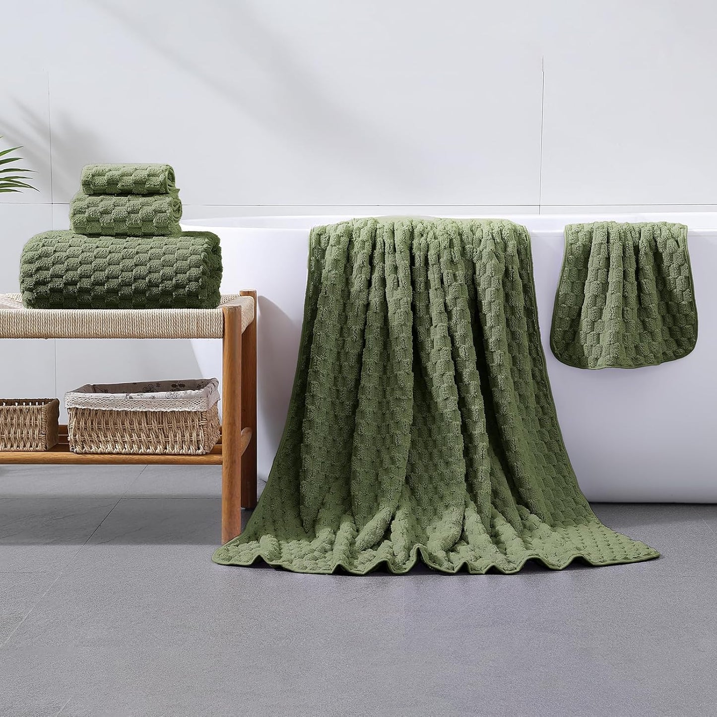 Oversized Bath Towels 40x80 Inches Extra Large Bath Sheets for Adults Super Soft Quick Dry Highly Absobent Microfiber Shower Towels for Bathroom（Olive Green, 6Piece