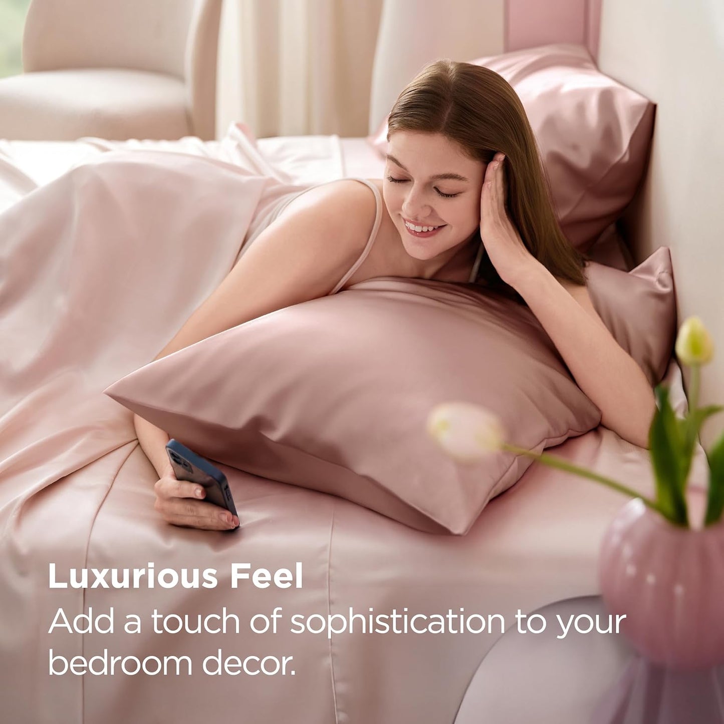 Bedsure King Size Satin Pillowcase Set of 2 - Rose Cloud Silky Pillow Cases for Hair and Skin with Envelope Closure, Similar to Silk Pillow Cases, Gifts for Women Men, 20x36 Inches, 2pcs