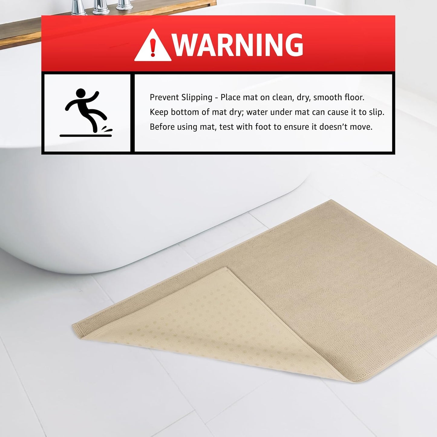 American Soft Linen Bath Rug, 17 in 24 in 100% Cotton Bath Mats Rugs for Bathroom, Slip Reducer Washable Shaggy Form Area Rugs, Beige Bath Rug