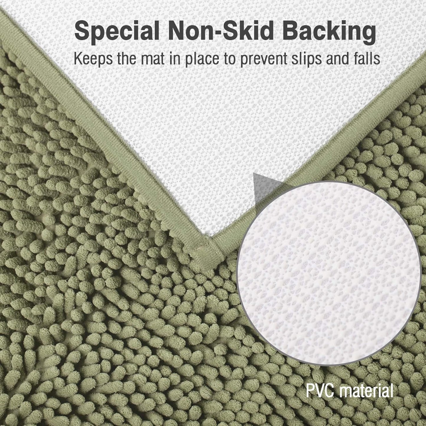 ITSOFT Non-Slip Shaggy Chenille Toilet Contour Bathroom Rug with Water Absorbent, 24 x 21 Inches U-Shaped Sage Green