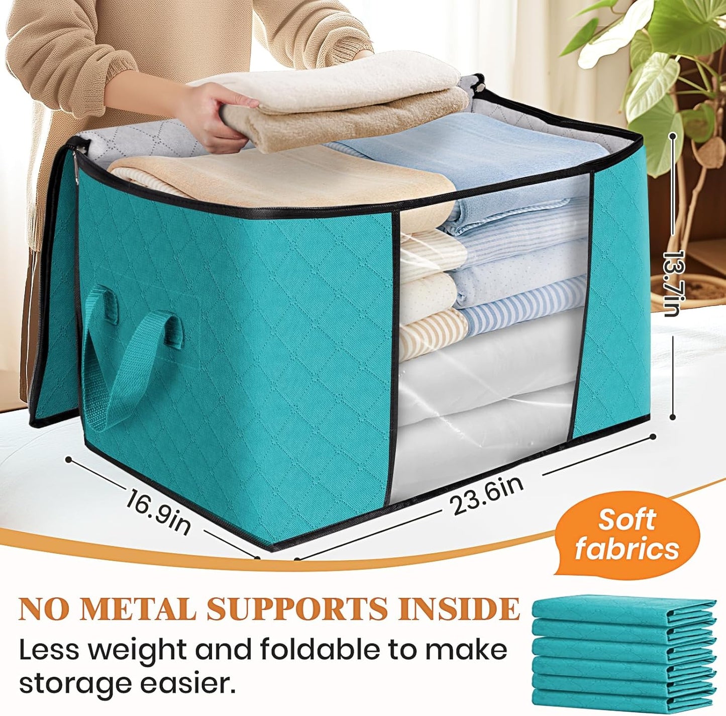 Fab totes 24 Gallons Clothes Storage, Foldable Thick Fabric Blanket Storage Bags, Containers for Organizing Bedroom, Closet, Clothing, Comforter, Organization with Handle (8 Pack,Green)