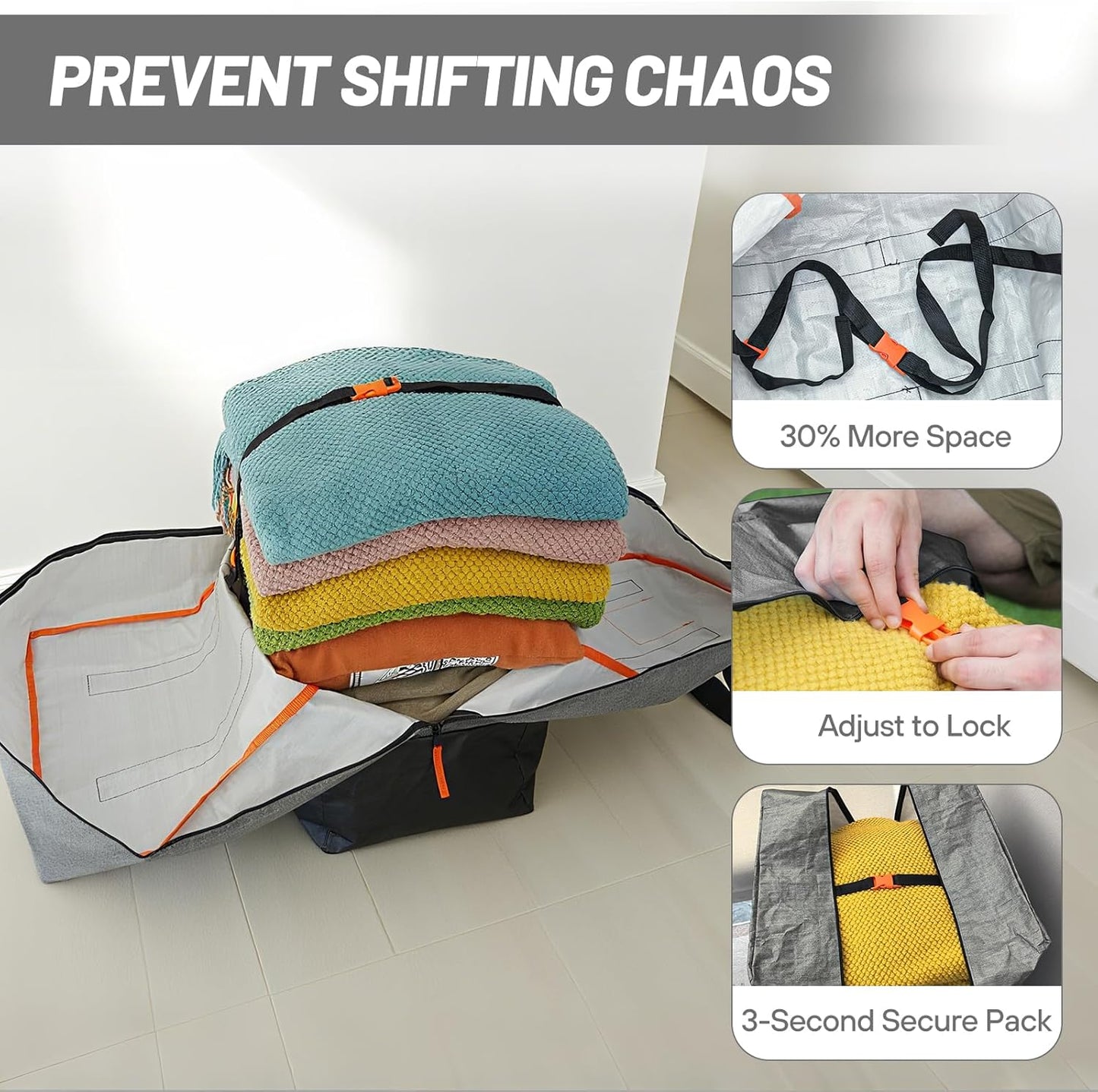 4 Pack Moving Bags Heavy Duty, Storage Bags for Clothes, Large Packing Tote with Wrap Around Handles, Internal Compression Straps, Alternative to Moving Boxes, Grey and Black