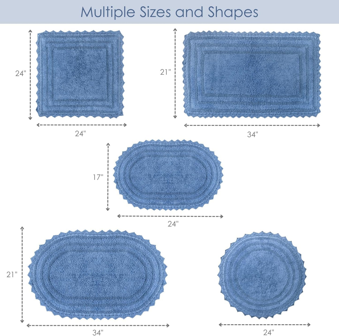 RAJRANG Circle Bath Mat for Bathroom Kitchen and Spa with Crochet Pattern Cotton Absorbent Soft Reversible Boho Bath Rug Parisian Blue Round 24 Inches