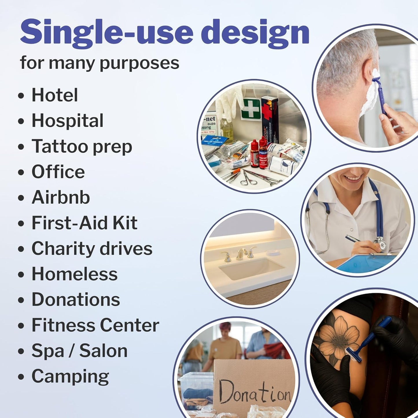 McKesson Disposable Razors [50 Count] – Twin Blade Bulk Shaving Razors for Men & Women, Stainless Steel, Blue, Single-Use for Medical Clinics, Tattoo, Travel, Camping & Salon Care