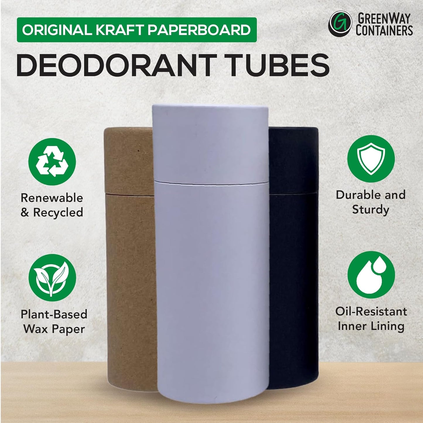 GreenWay 2.5oz / 70g Kraft Paperboard Deodorant Tubes with Lids - 6 Pack Solid Perfume Tubes Refillable DIY Cosmetic Containers - Deodorant Containers Lotion Tubes Empty Holder Tubes Kraft - Brown