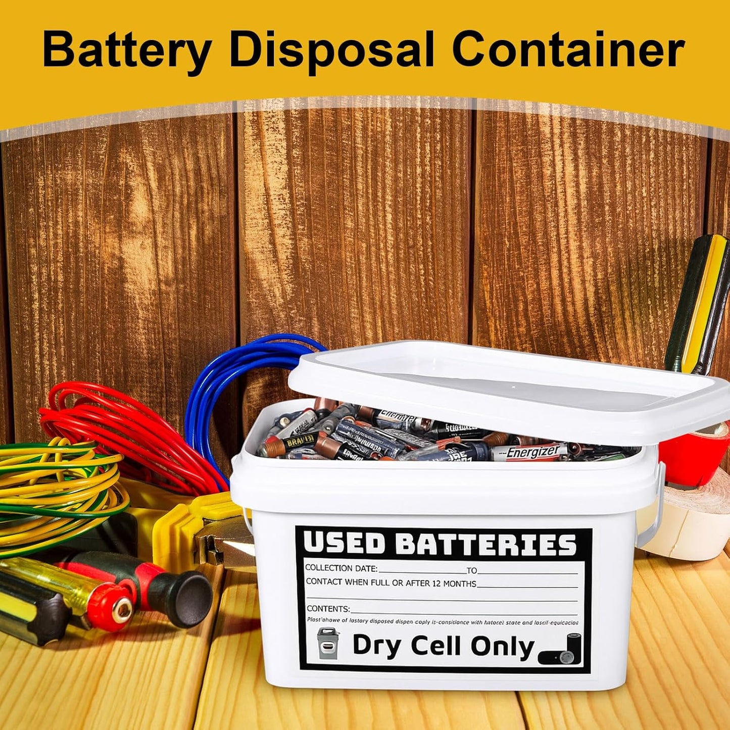 Baderke Disposal Battery Container Applied Dry-Cell 1.32 Gallon Capacity Battery Recycling Bin Storage