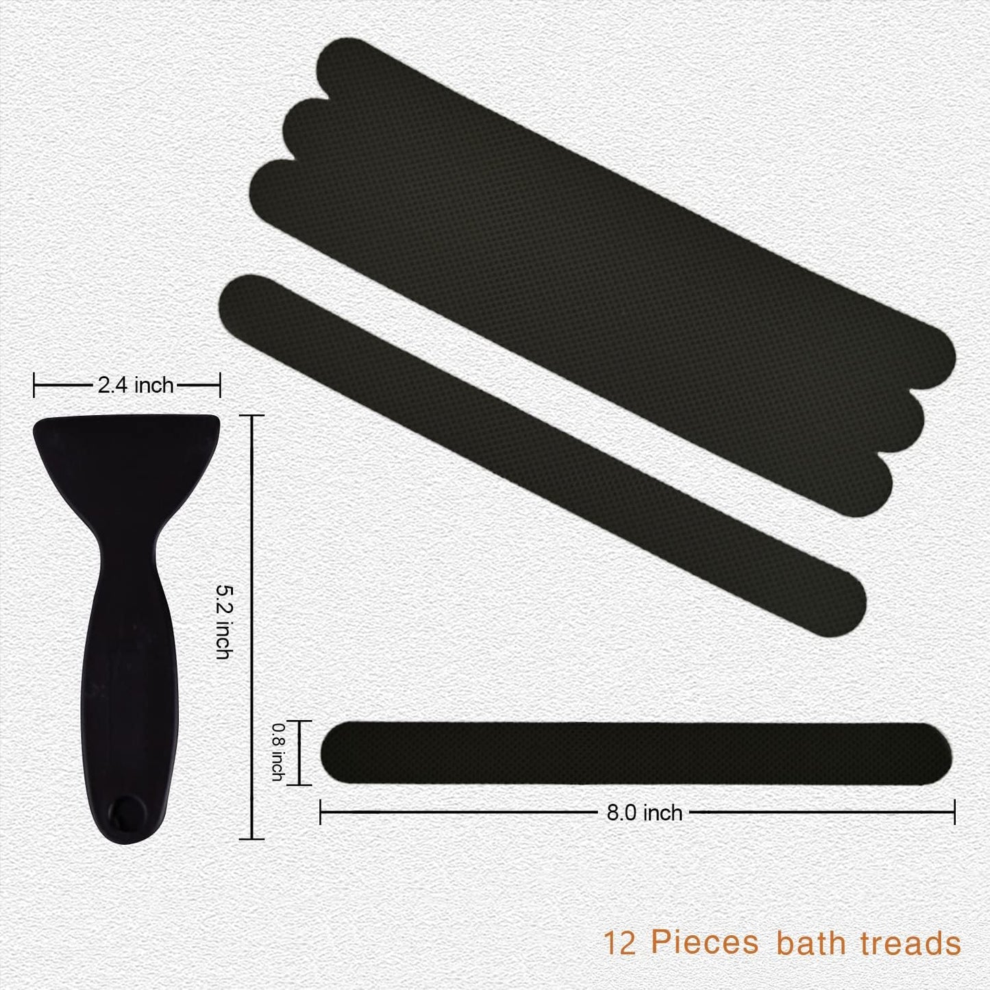 Non-Slip Bathtub Stickers 24 PCS Safety Bathroom Tubs Showers Treads Adhesive Decals Scraper (Black)