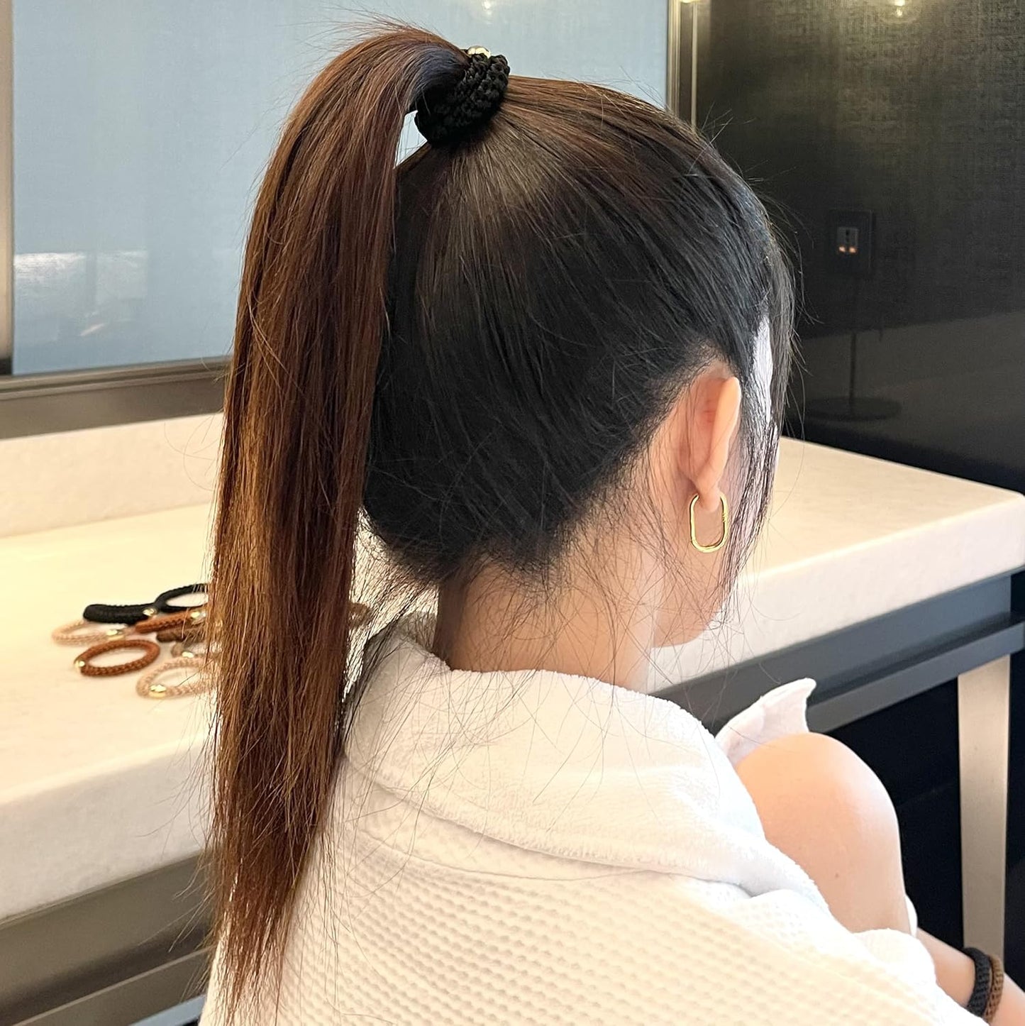 Tanha 15Pcs Hair Tie Bracelet,Hair Ties For Women Men,Ponytail Holders For Thick Hair,Strong Stretchy No Damage No Crease Hair Bands (Black)