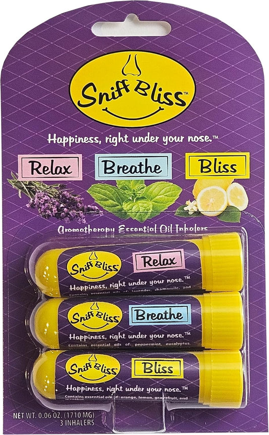 Nasal Aromatherapy Inhaler Variety Pack | Relax, Breathe & Bliss | Convenient USA-Made Nasal Sticks with Essential Oils & Menthol | 3 Pack (1710 mg)