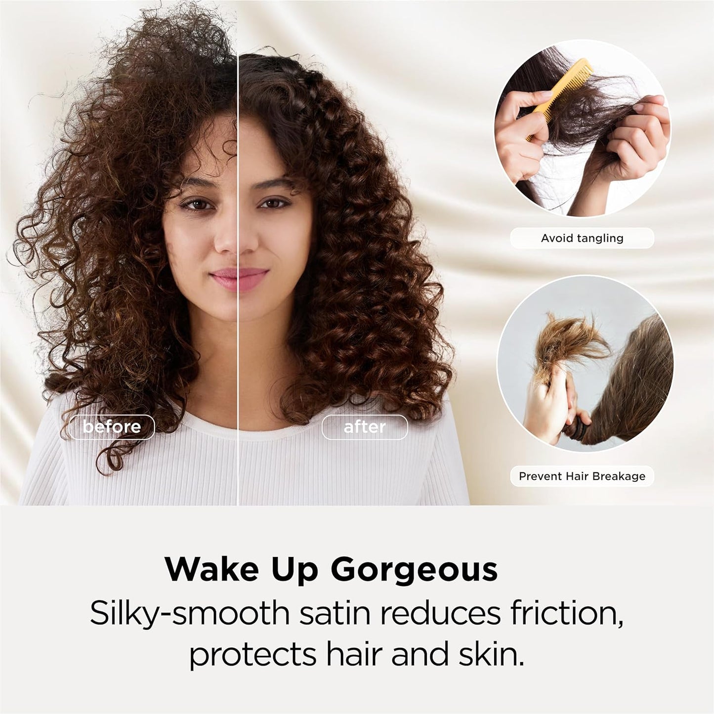 Bedsure Satin Pillowcase for Hair and Skin Queen - Ivory Silky Pillowcase 2 Pack with Envelope Closure, Similar to Silk Pillow Cases, Gifts for Women Men, 20x30 Inches, 2pcs