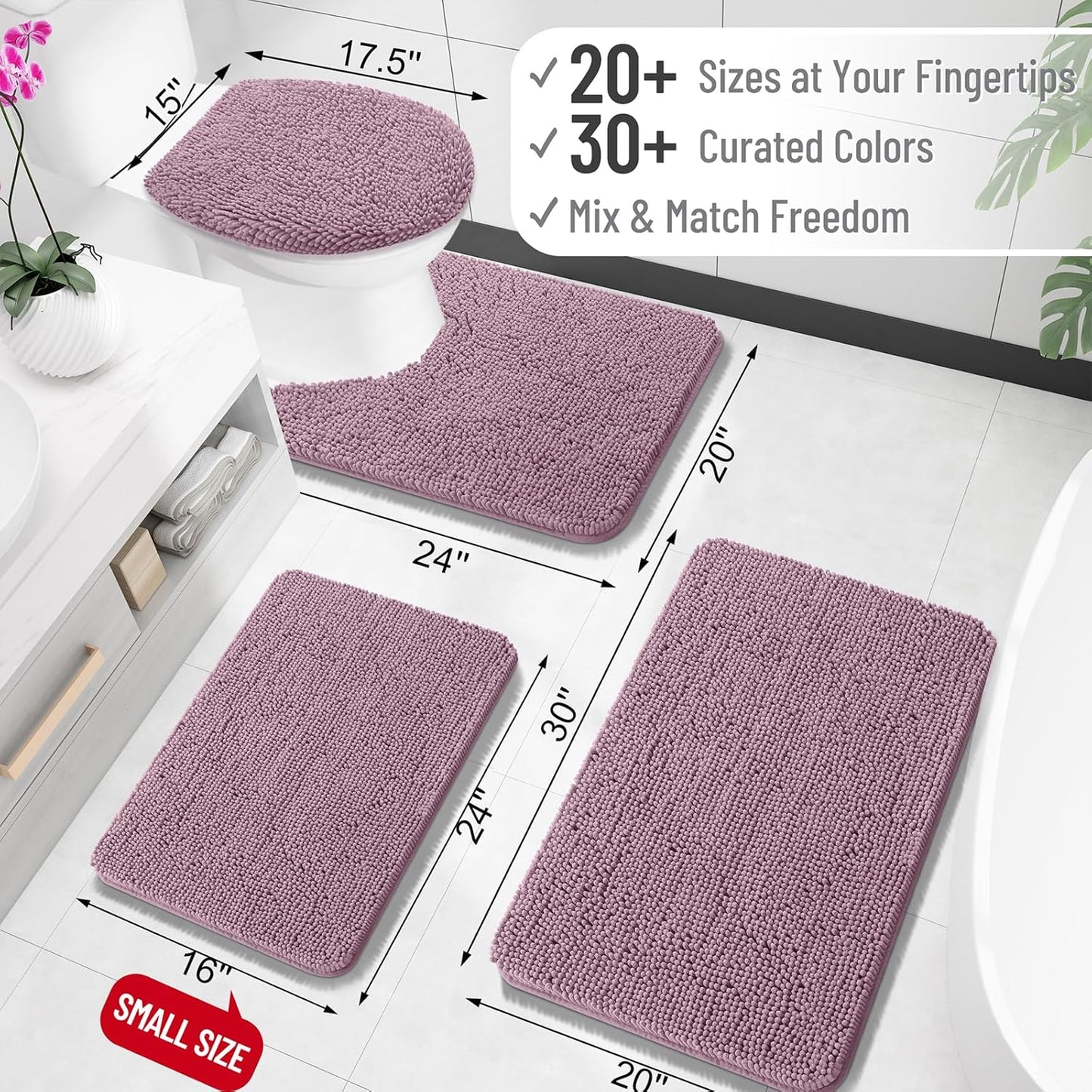OLANLY Bathroom Rugs 24x16, Extra Soft Absorbent Chenille Bath Rugs, Rubber Backing Quick Dry, Machine Washable Bath Mats for Bathroom Floor, Tub and Shower, Home Decor Accessories, Deep Plum