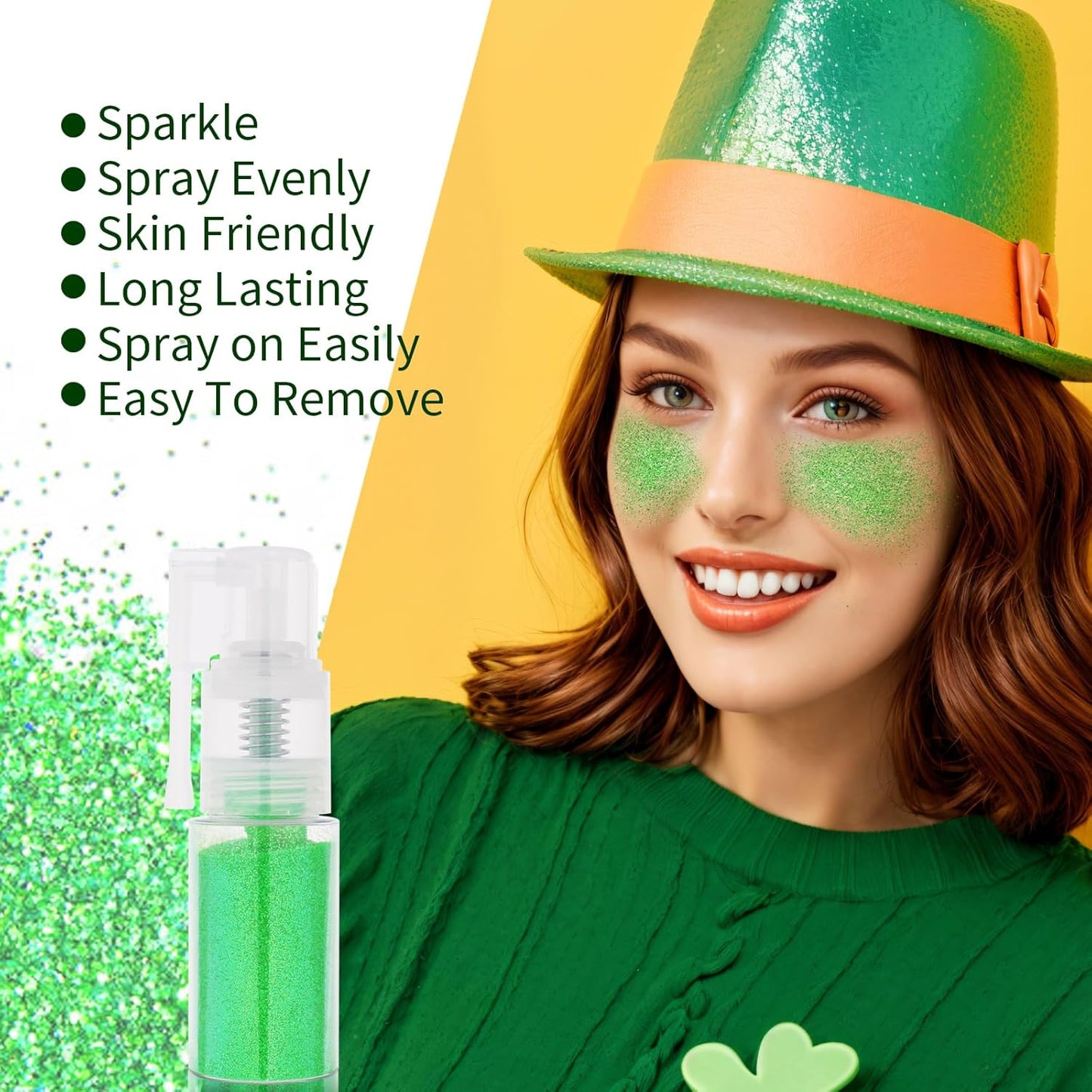 MEICOLY Green Body Hair Glitter Spray,25g/0.88OZ,Shinny Sparkle Glitter Spray for Clothes,Loose Shimmer Hairspray for Festival Rave Makeup/Stage Performance,Lightweight