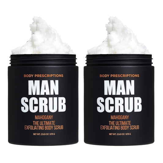 Body Prescriptions Men’s Exfoliating Body Scrub – Ultimate Skin Cleansing Wash in Jar with Twist-Top Lid, For All Skin Types, 21 Ounce (Pack of 2), Mahogany