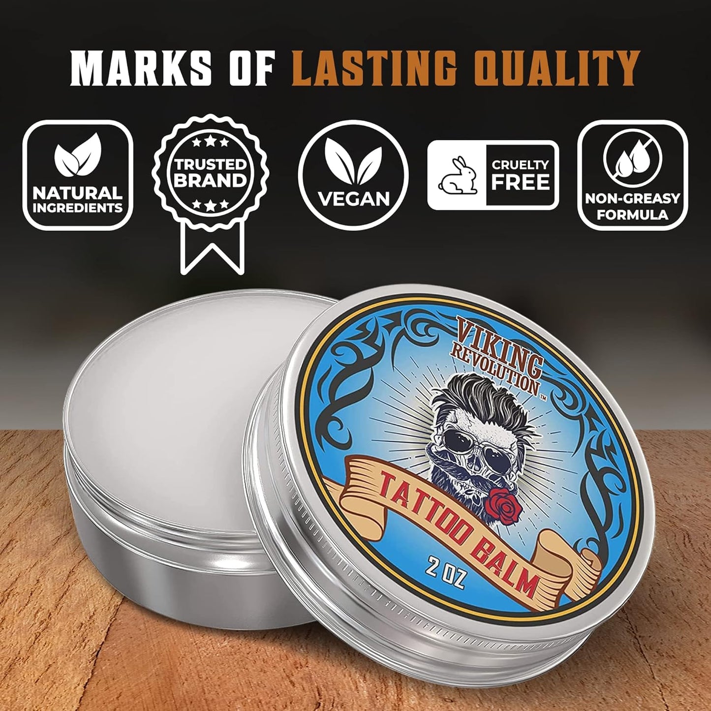 Viking Revolution Tattoo Care Balm for Before, During & Post Tattoo Safe, Natural Tattoo Aftercare Cream Moisturizing Lotion to Promote Skin Moisture, Skin Moisturizer, (2oz,1 Pack)