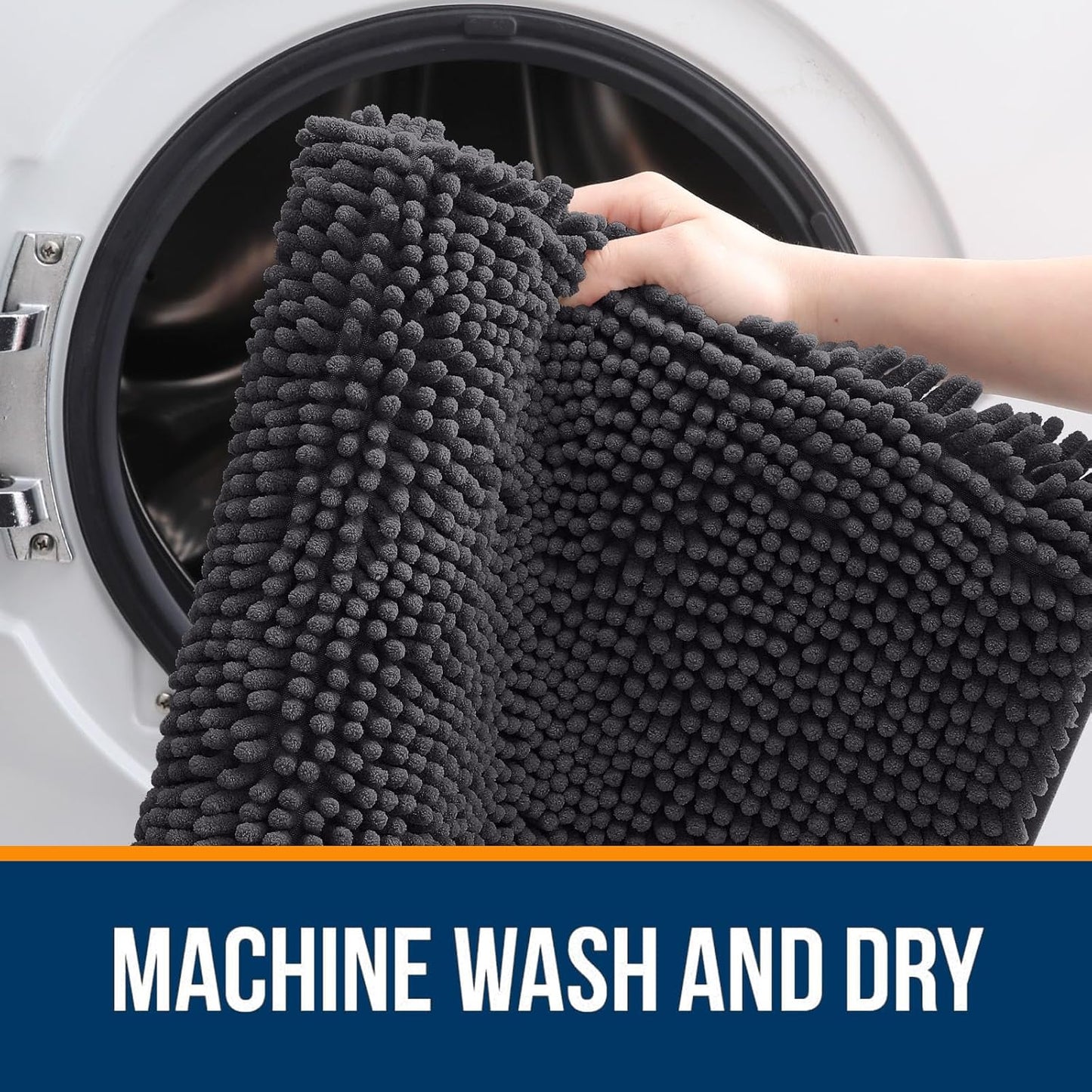 OLANLY Bathroom Rugs 59x20, Extra Soft Absorbent Chenille Bath Rugs, Rubber Backing Quick Dry, Machine Washable Bath Mats for Bathroom Floor, Tub and Shower, Home Decor Accessories, Dark Grey