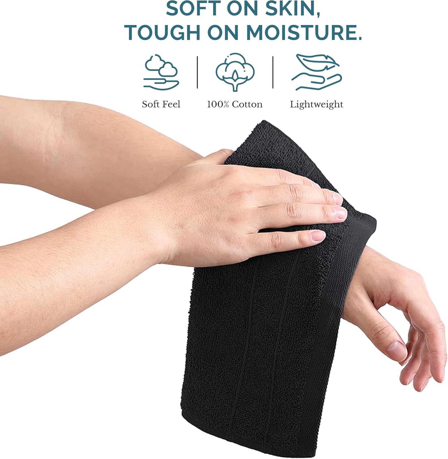 Casa Platino 100% Cotton Washcloths 12 Pack - Spa & Salon Quality Face Towels - Ring Spun, Soft & Absorbent Wash Cloths for Body, Beauty, Home, Gym - Fingertip Towels Set- 13"x13", Black Towel Set