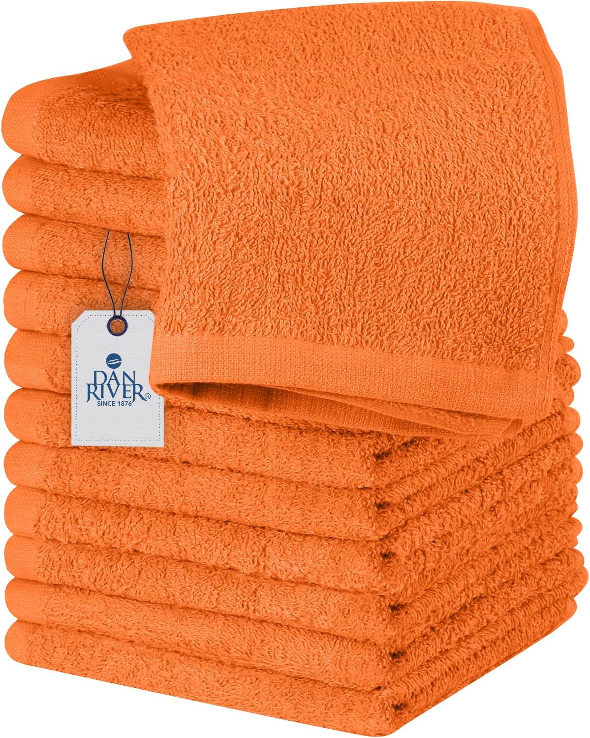 DAN RIVER 100% Cotton Wash Cloths 12 Pack [12x12] Soft & Absorbent face Cloth, Gym, Hotels & Spa Perfect for Everyday Use Fingertip Towels, Orange