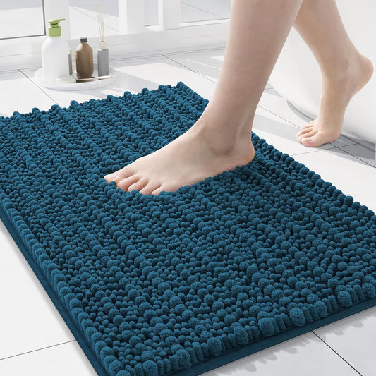 Arotive Luxury Chenille Bathroom Rug Mat, Extra Soft Thick Absorbent Shaggy Bath Rugs, Non-Slip Machine Wash Dry, Plush Bath Mats for Bathroom, Shower and Tub, 30x17, Peacock Blue